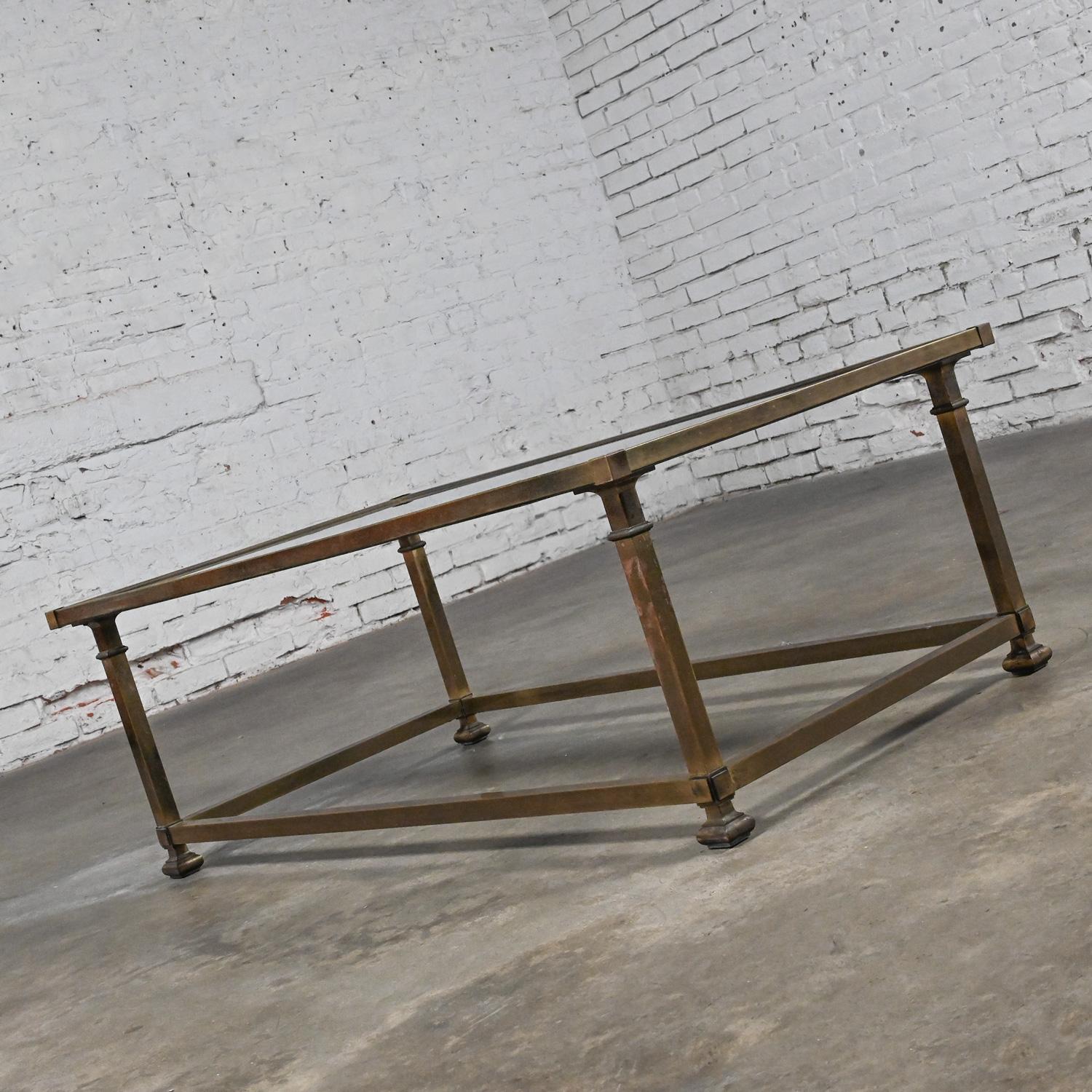 Late 20th Century Coffee Table Style Mastercraft Rectangular Antique Brass Frame For Sale 4