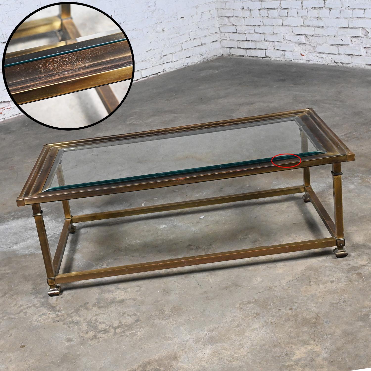 Late 20th Century Coffee Table Style Mastercraft Rectangular Antique Brass Frame For Sale 5