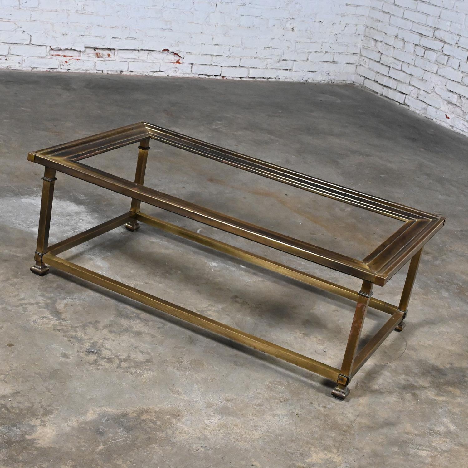 Late 20th Century Coffee Table Style Mastercraft Rectangular Antique Brass Frame For Sale 7