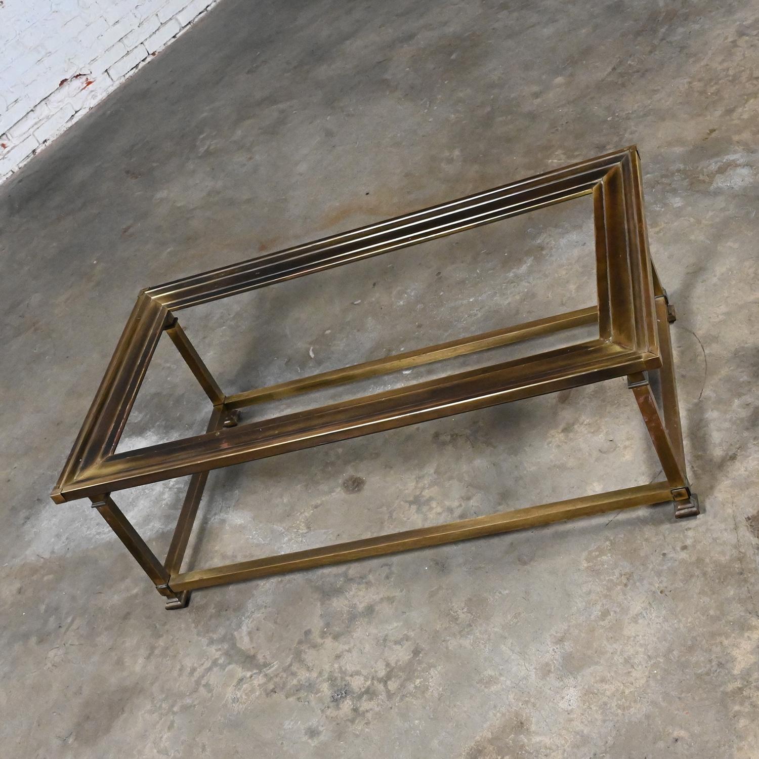 Late 20th Century Coffee Table Style Mastercraft Rectangular Antique Brass Frame For Sale 8