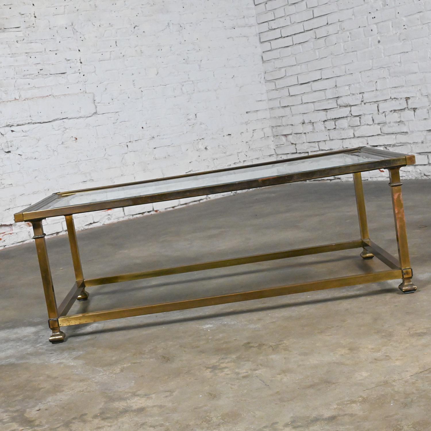 Neoclassical Late 20th Century Coffee Table Style Mastercraft Rectangular Antique Brass Frame For Sale