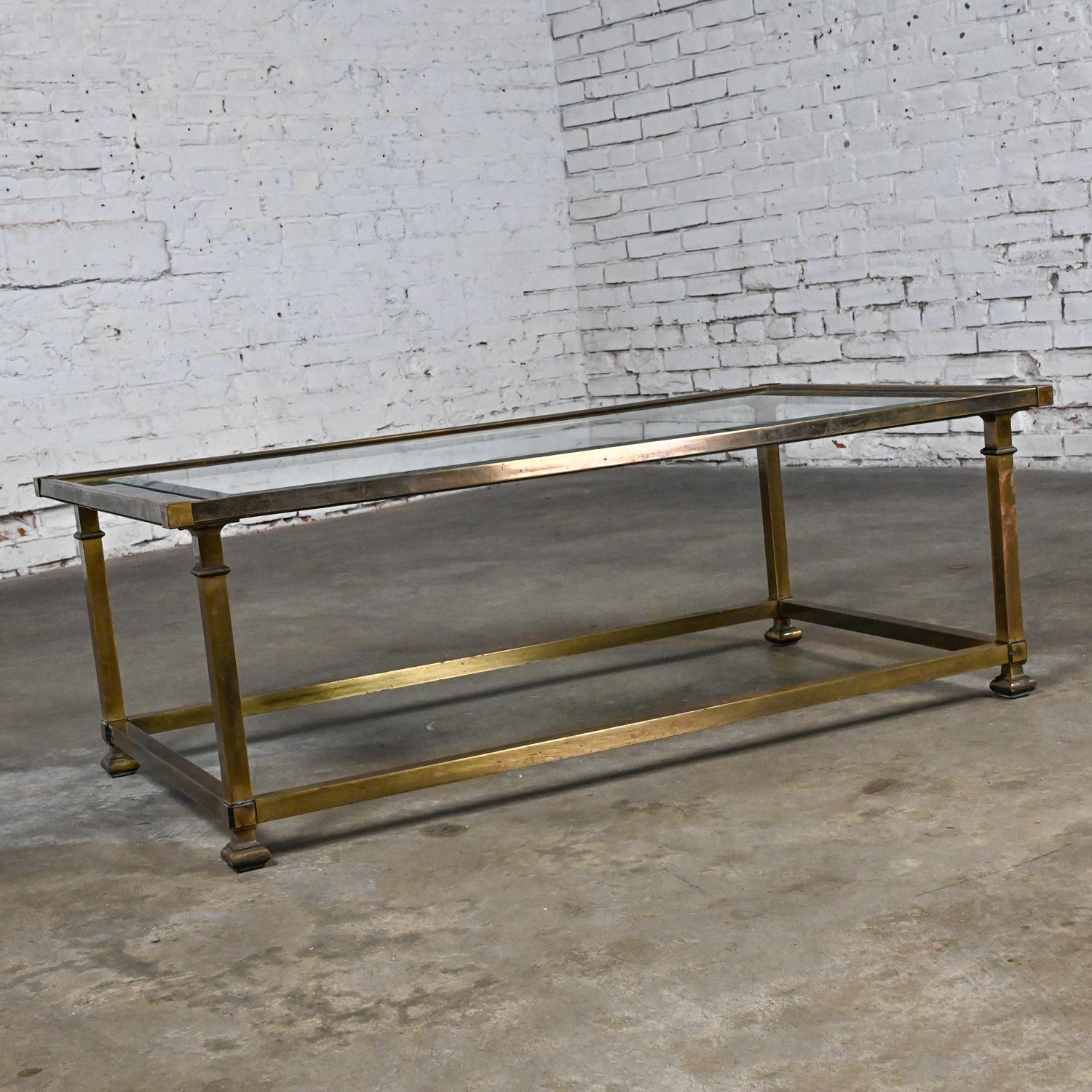 Late 20th Century Coffee Table Style Mastercraft Rectangular Antique Brass Frame In Good Condition For Sale In Topeka, KS