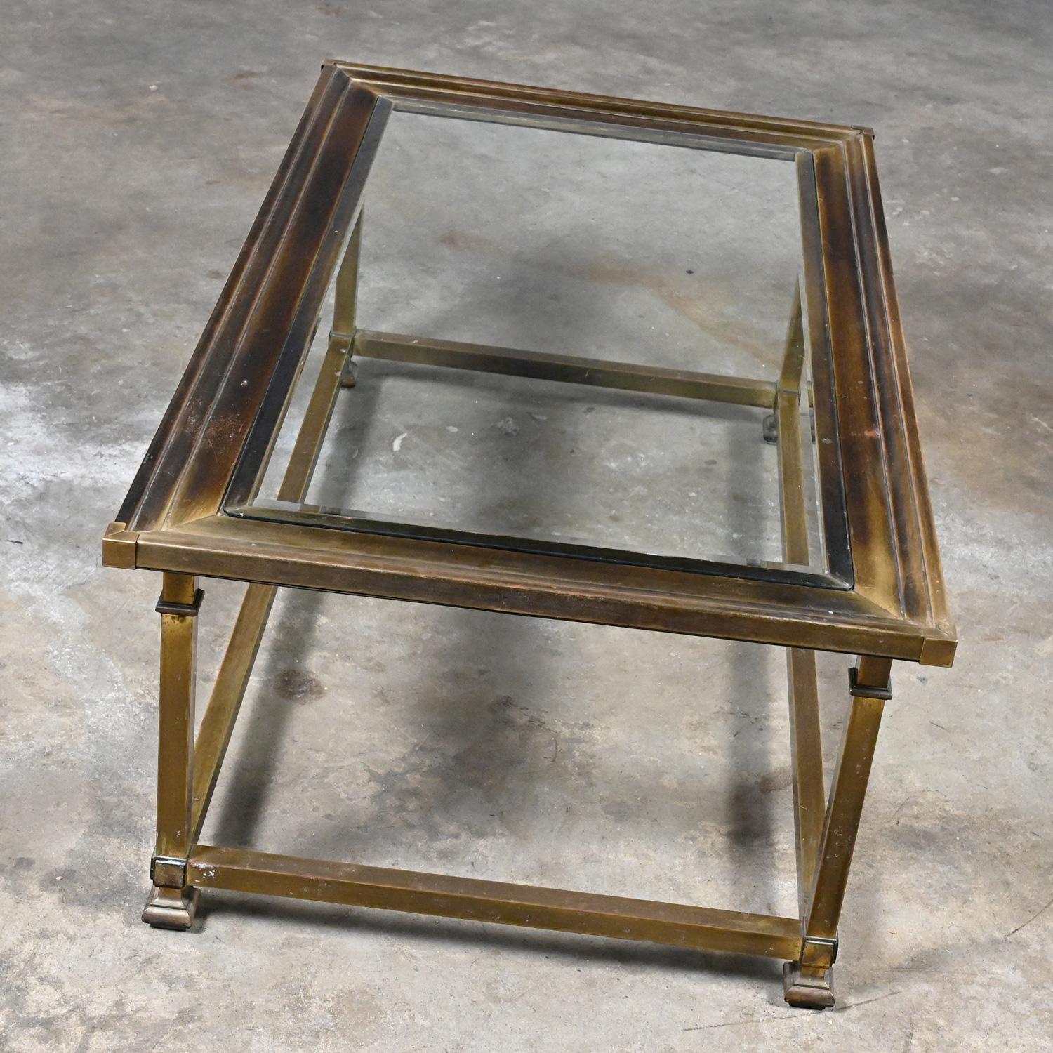 Late 20th Century Coffee Table Style Mastercraft Rectangular Antique Brass Frame For Sale 1