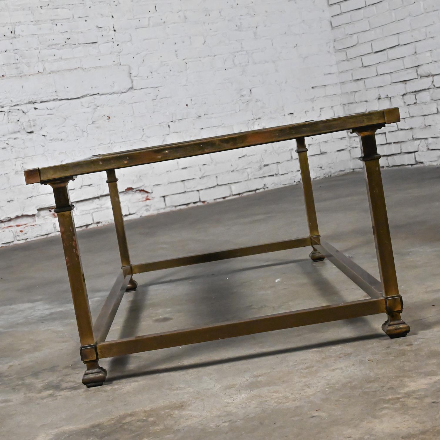 Late 20th Century Coffee Table Style Mastercraft Rectangular Antique Brass Frame For Sale 2