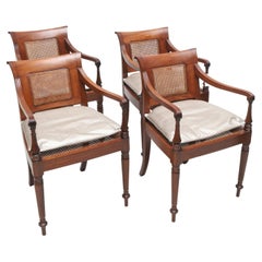Late 20th Century Colonial Regency Style Caned Mahogany Armchairs, Set of 4