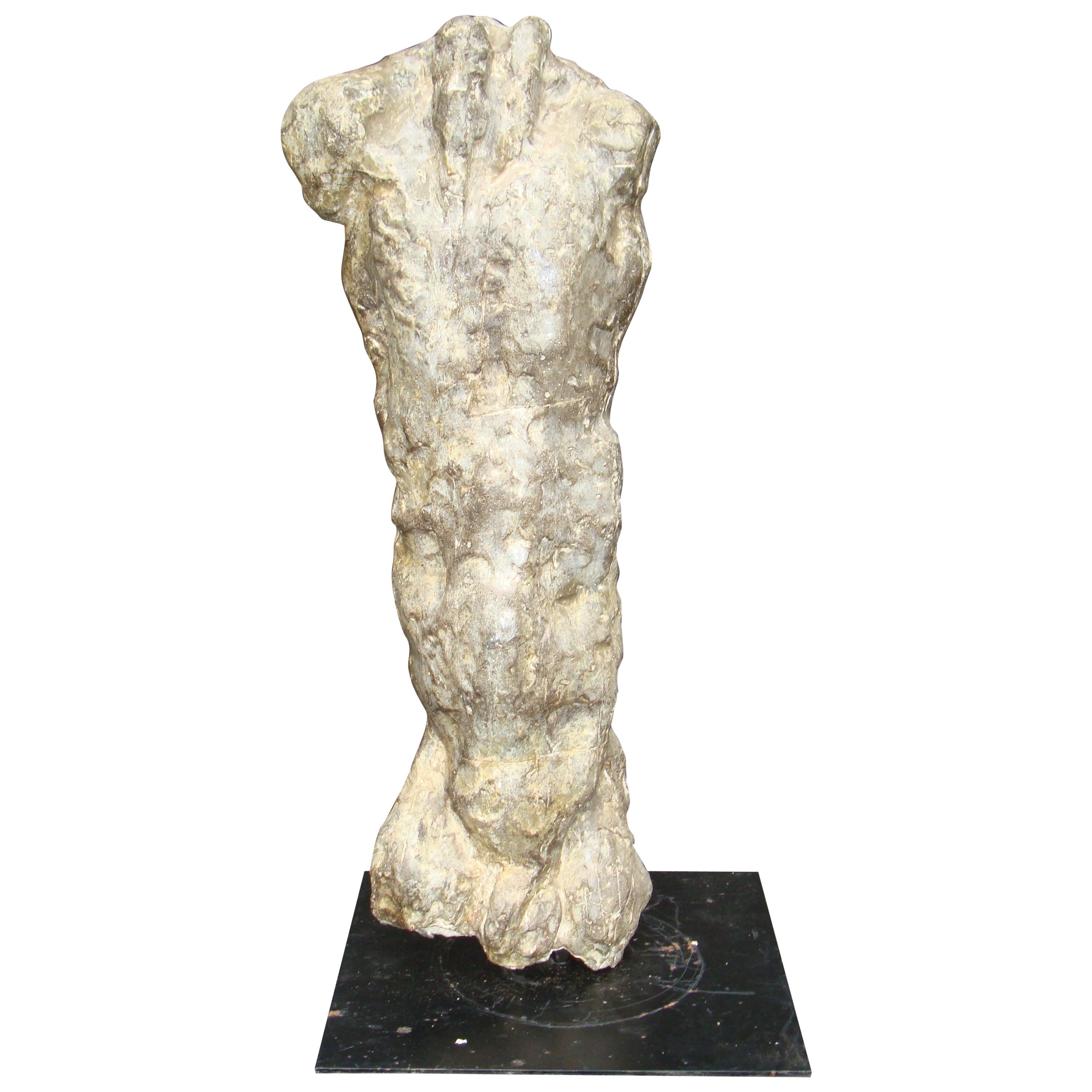 Late 20th Century, Composite Cements Materials Male Torso on Iron Base For Sale