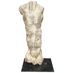 Late 20th Century, Composite Cements Materials Male Torso on Iron Base