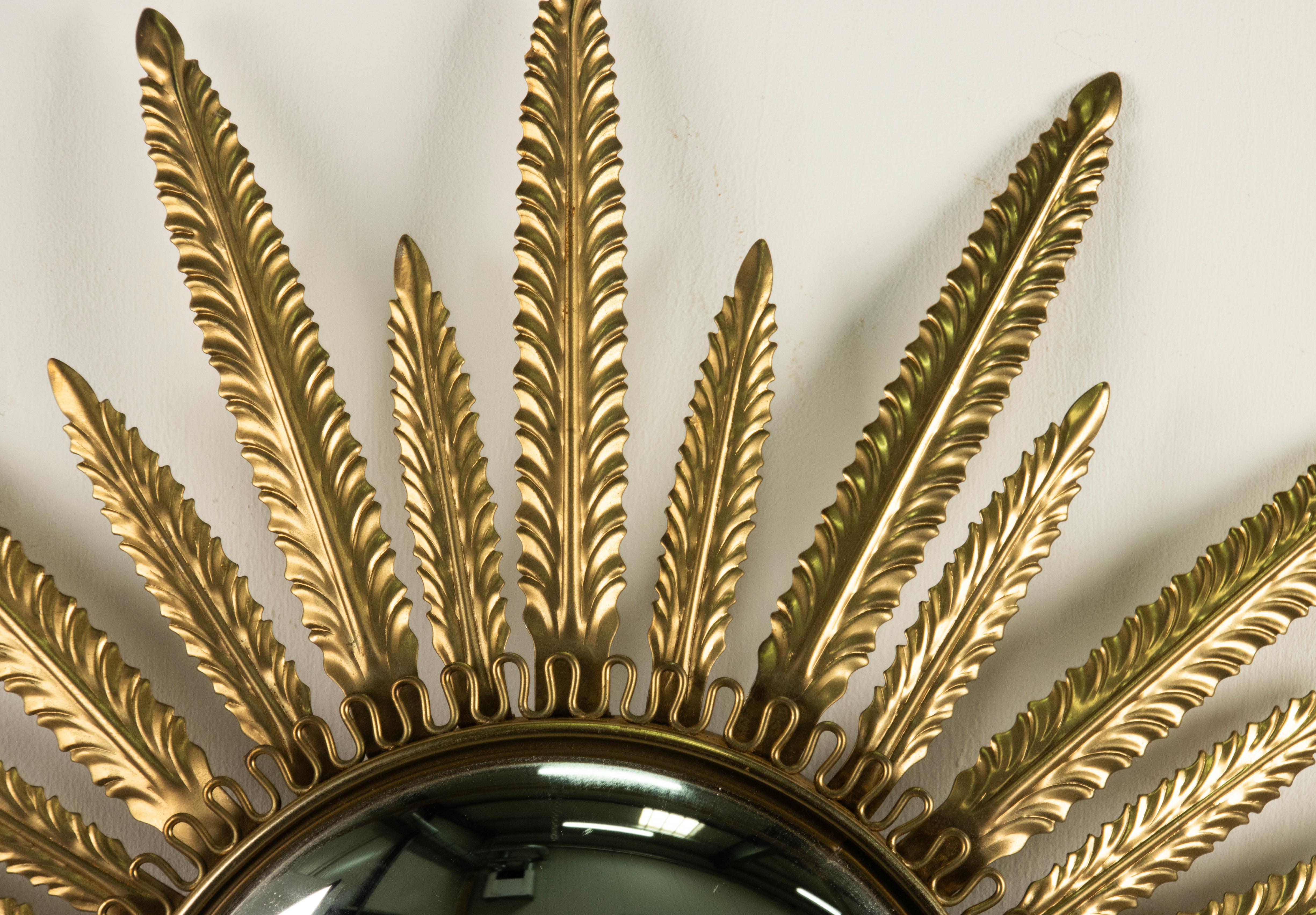 Late 20th Century Copper colored Sunburst mirror Leaves For Sale 3