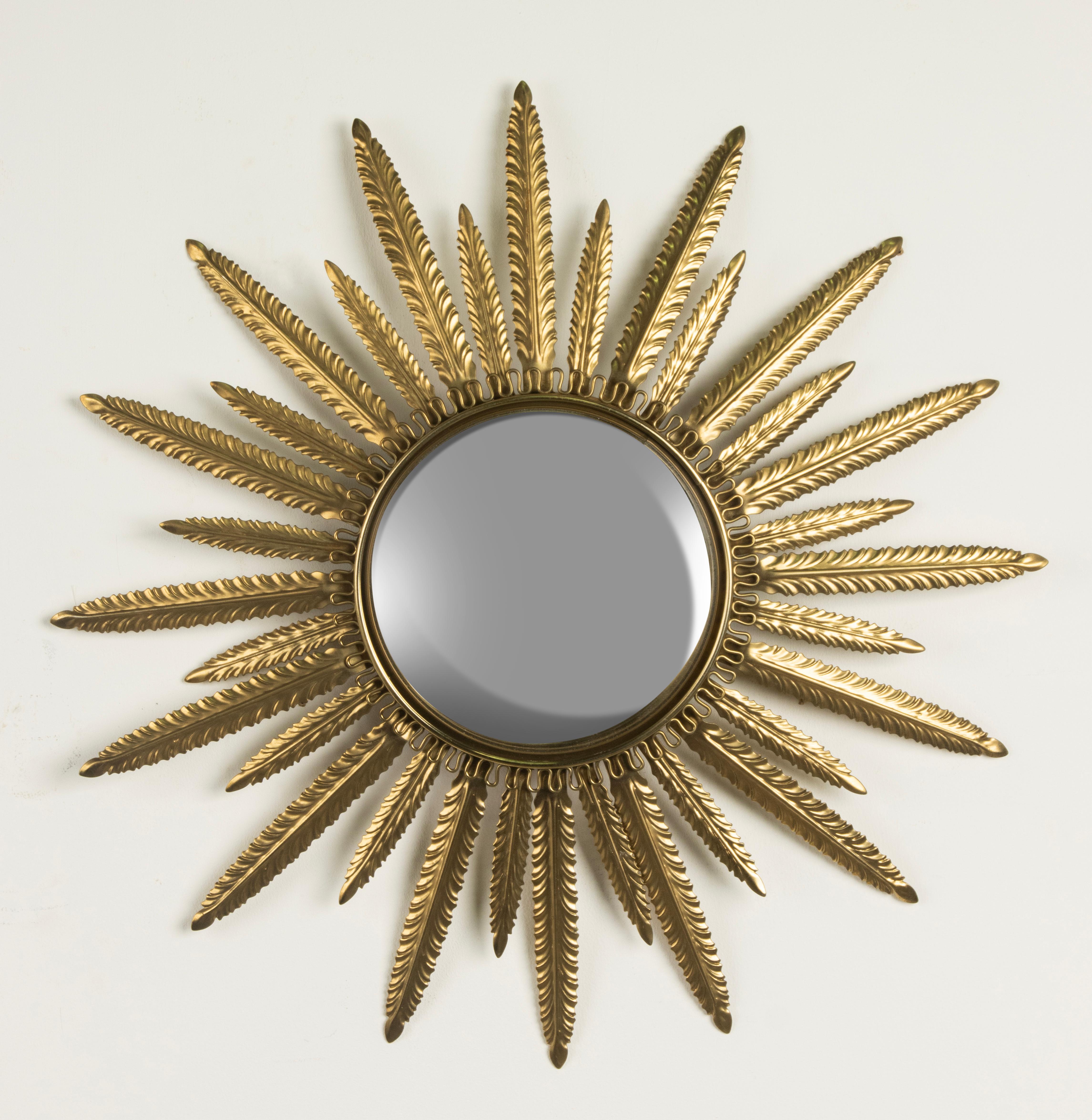 Specchio Sunburst della fine del XX secolo color rame Foglie in vendita 1