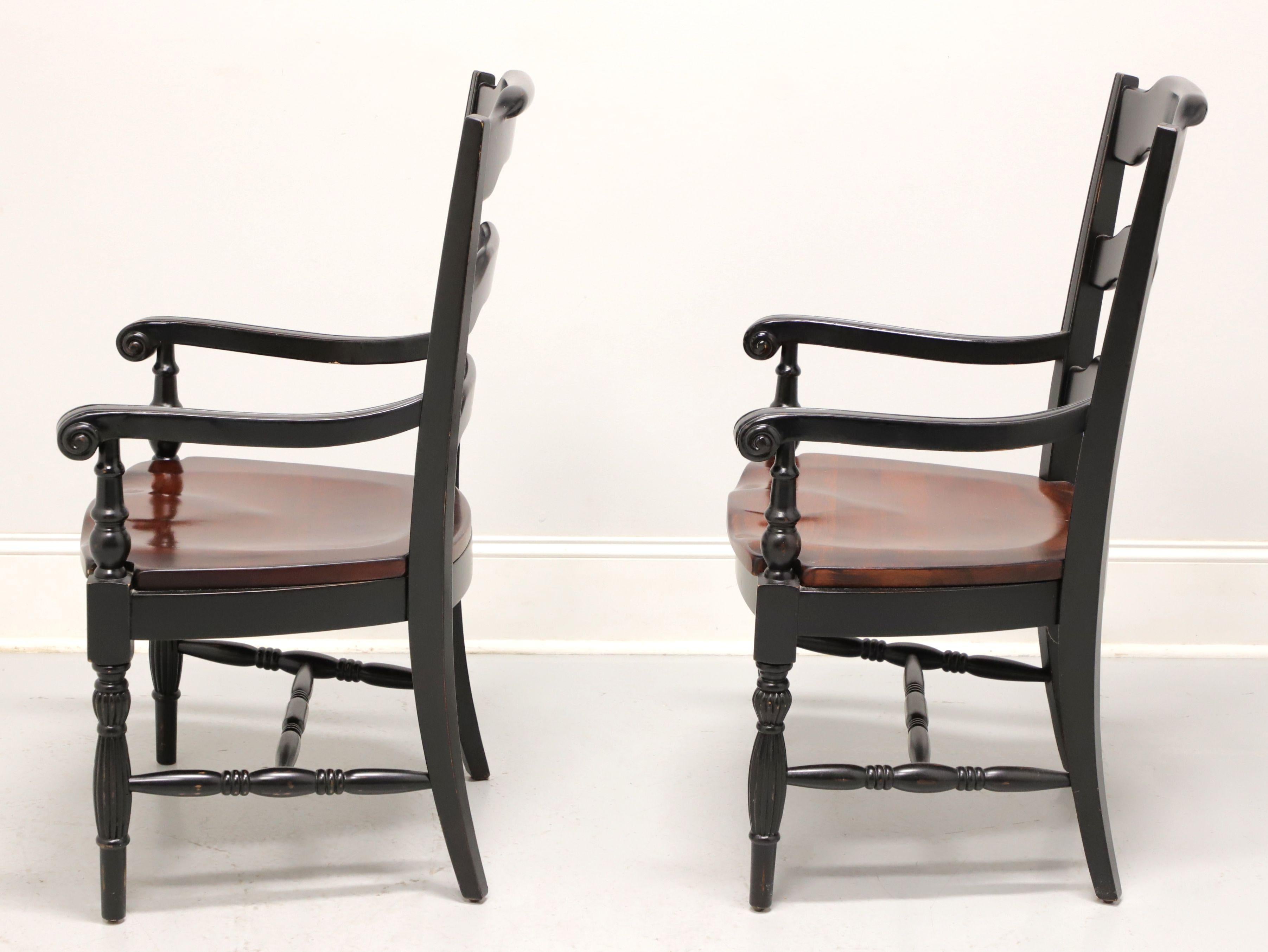 Hardwood Late 20th Century Cottage Farmhouse Dining Armchairs - Pair For Sale