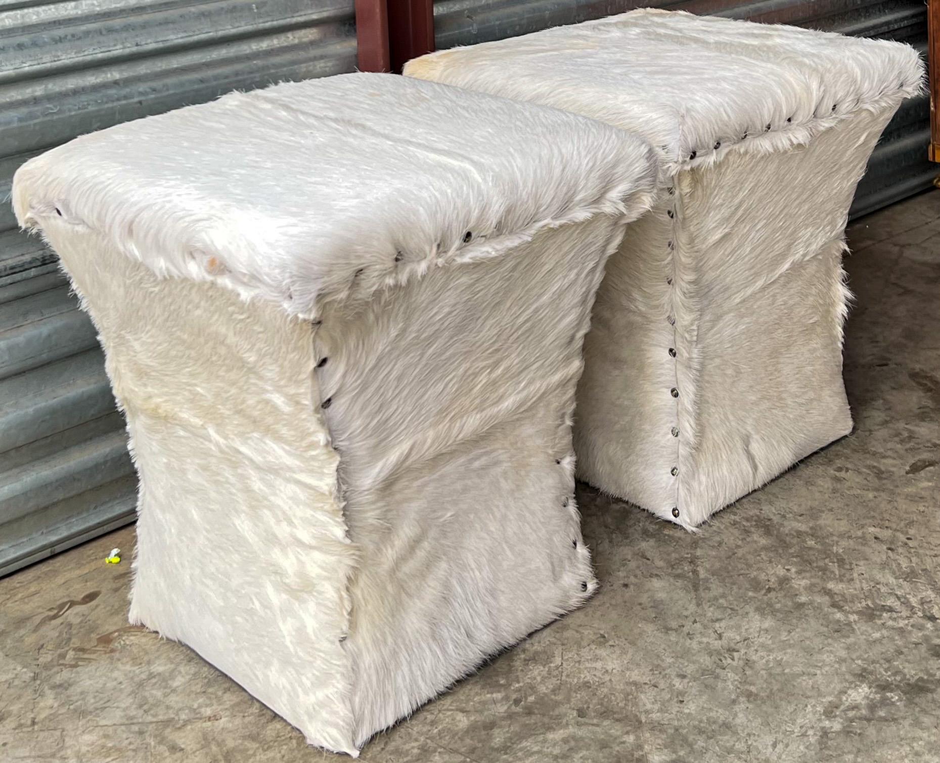 American Classical Late 20th Century Cow Hide and Nailhead Upholstered Ottomans / Benches / Poufs