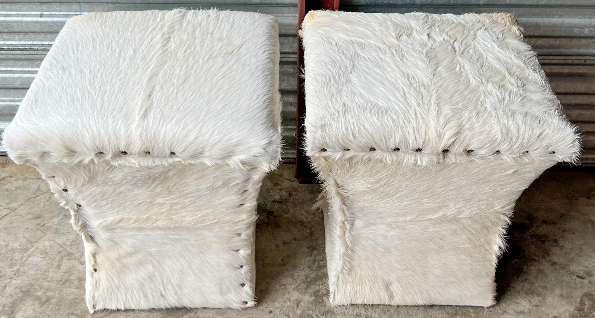 Late 20th Century Cow Hide and Nailhead Upholstered Ottomans / Benches / Poufs In Good Condition In Kennesaw, GA