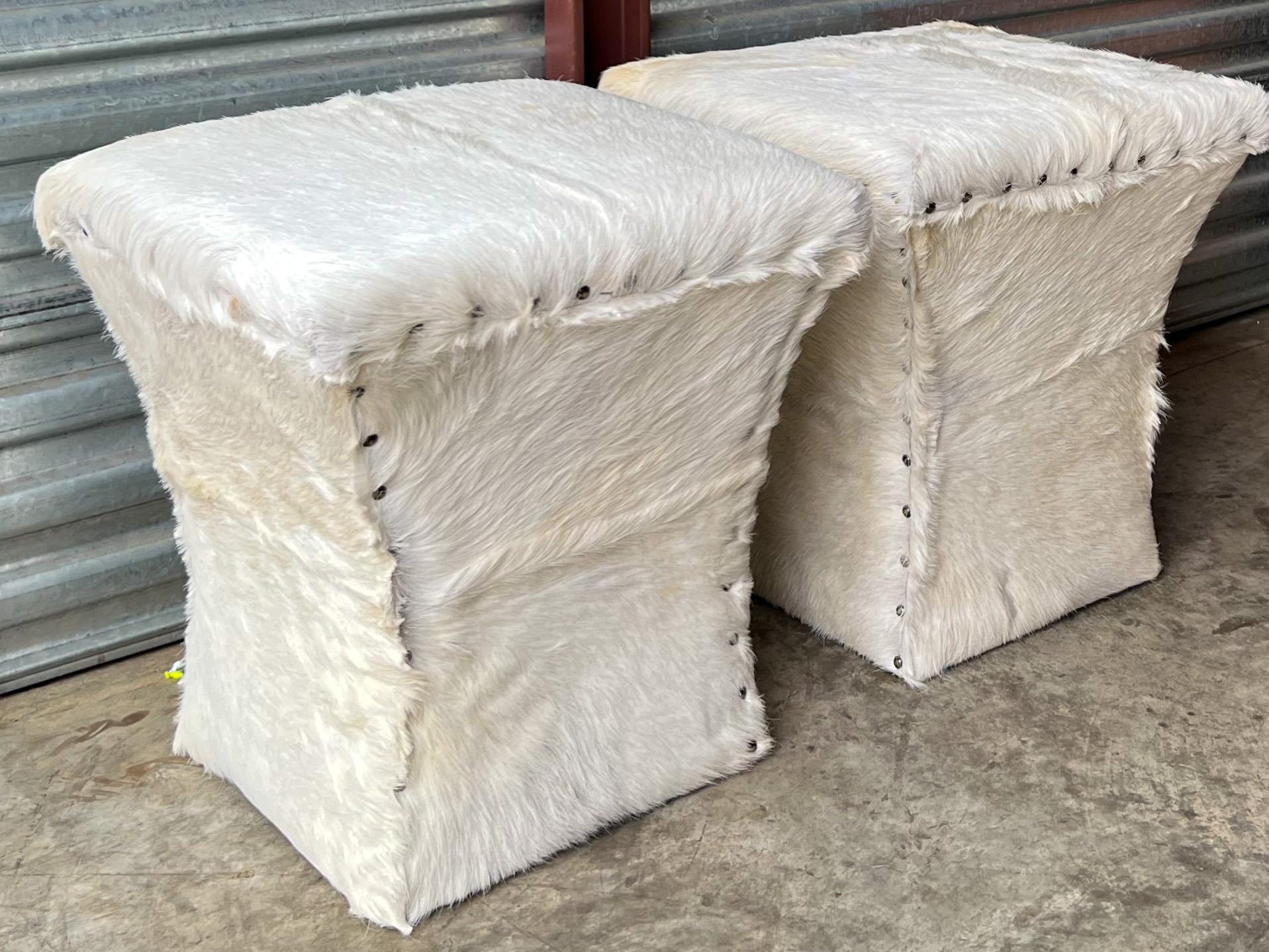 Cowhide Late 20th Century Cow Hide and Nailhead Upholstered Ottomans / Benches / Poufs