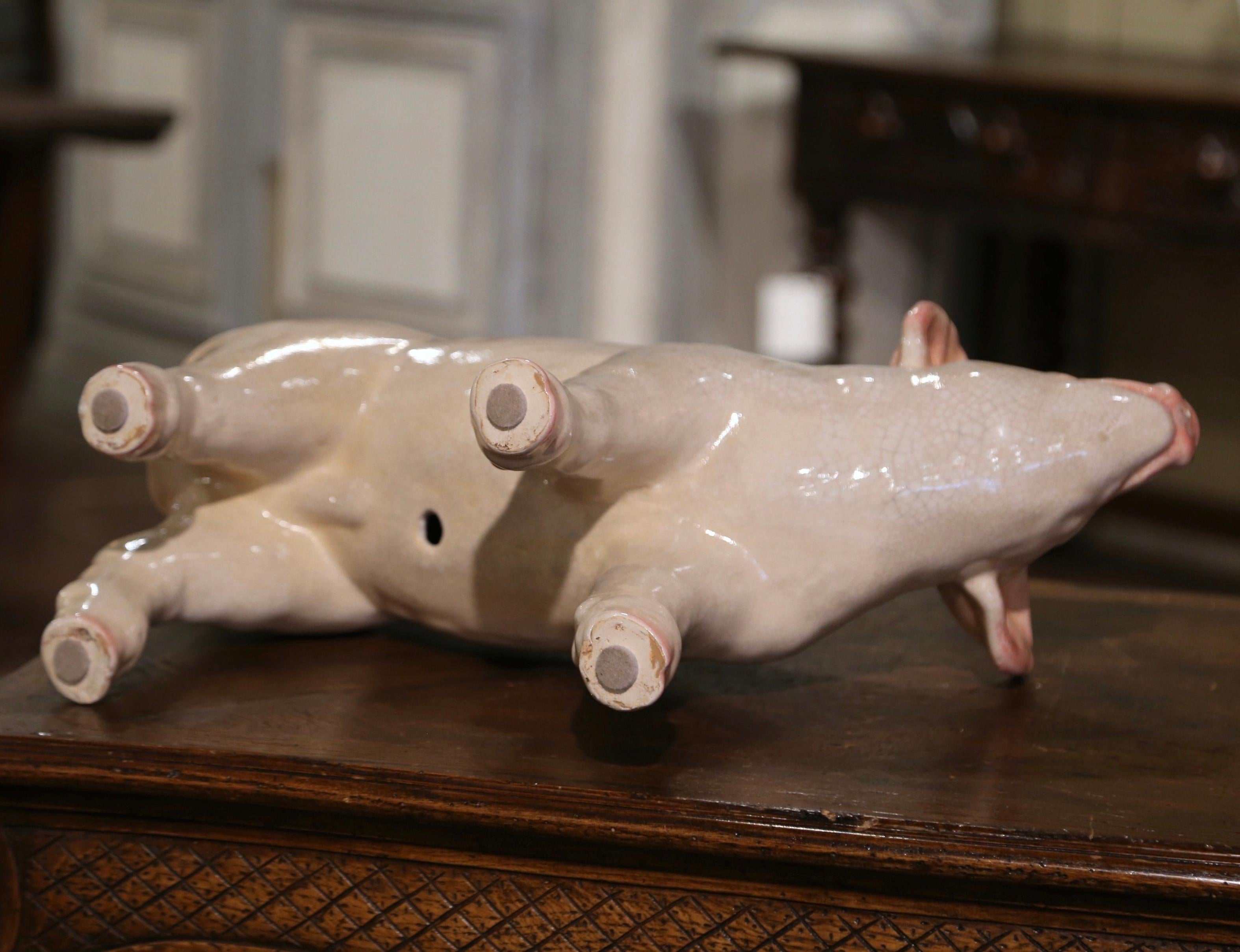 Late 20th Century Crackled Ceramic Pig Sculpture Attributed to Townsend 6