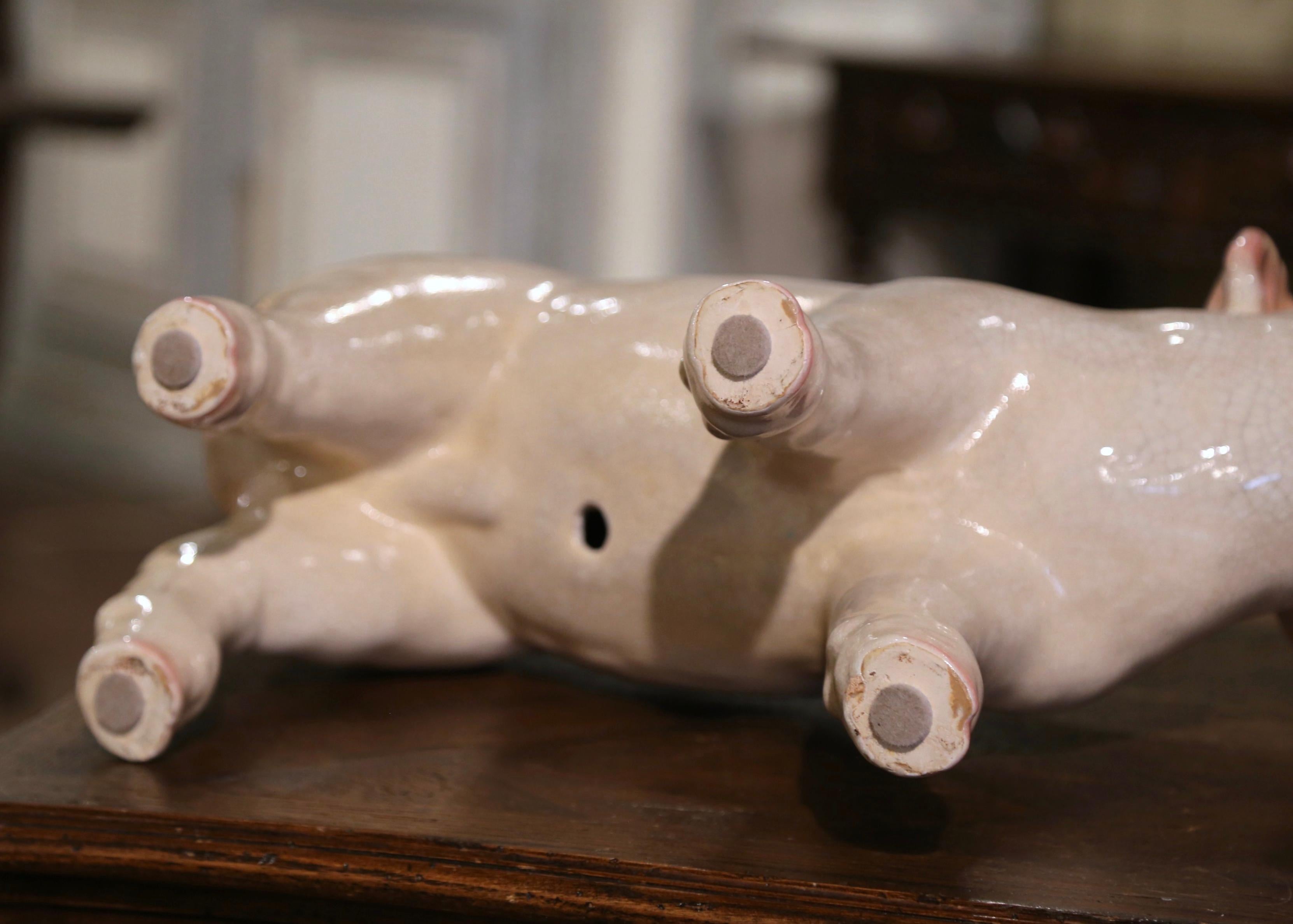 Late 20th Century Crackled Ceramic Pig Sculpture Attributed to Townsend 7