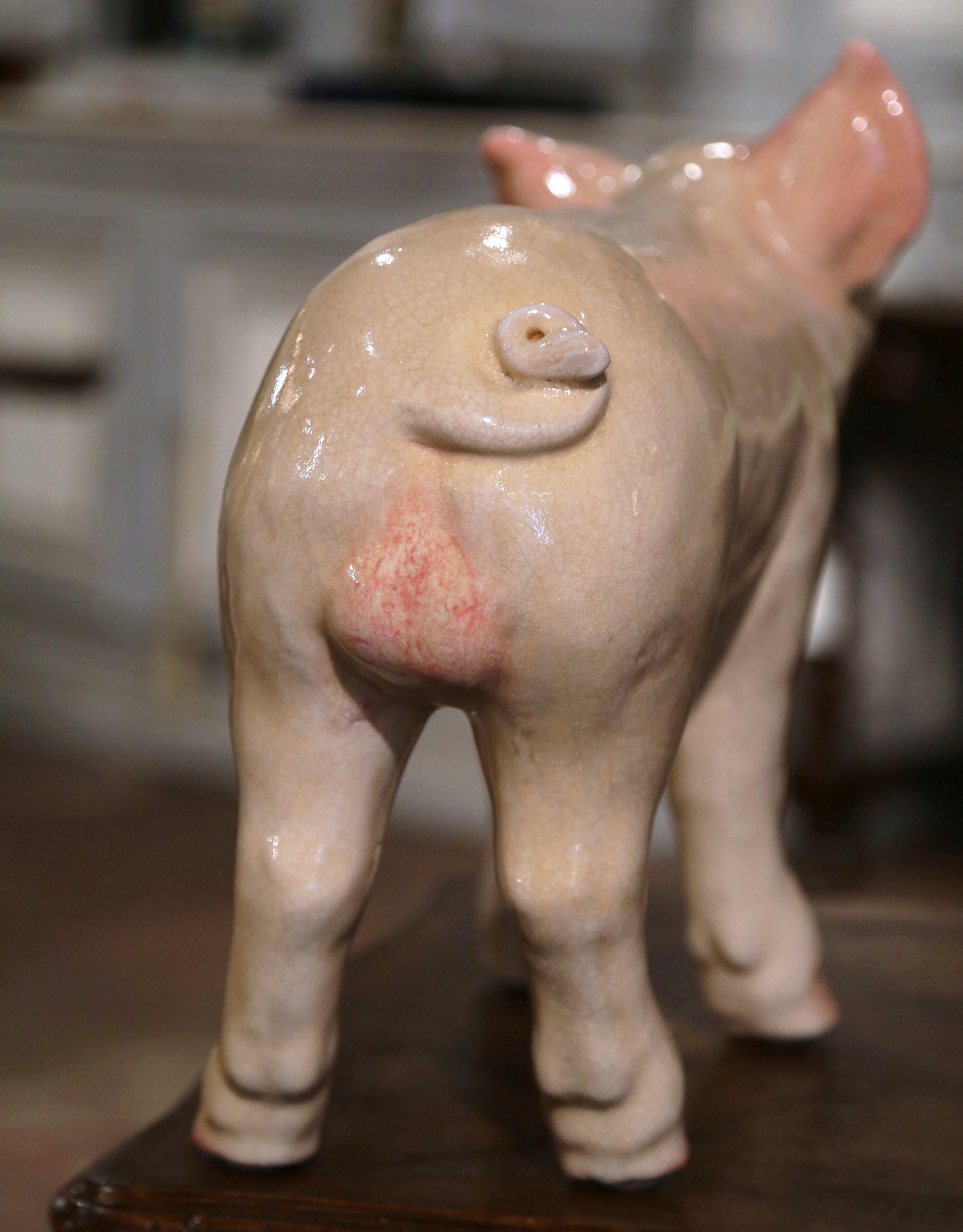 Late 20th Century Crackled Ceramic Pig Sculpture Attributed to Townsend 4