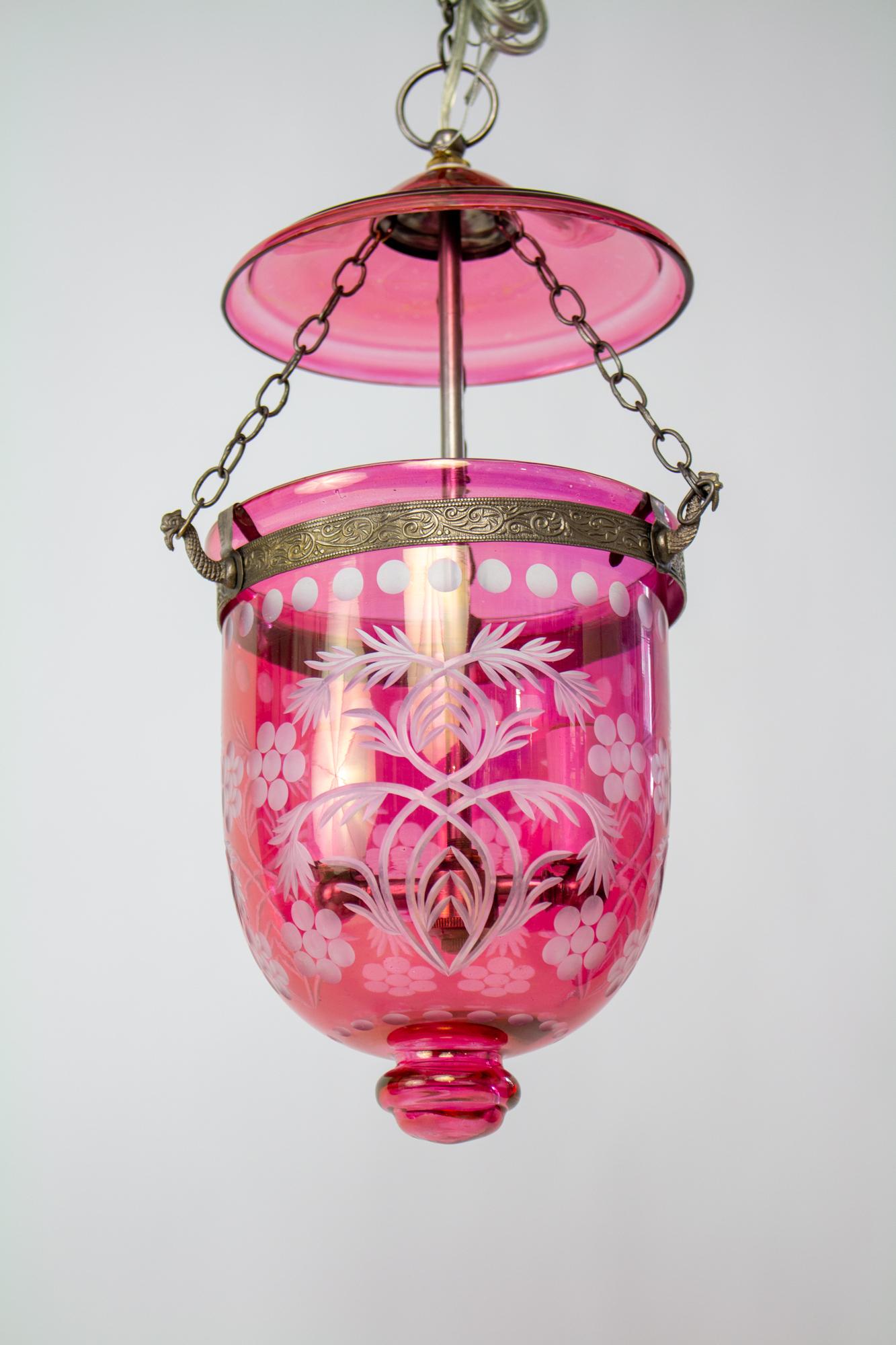Late 20th Century Cranberry Bell Jar Lantern 4