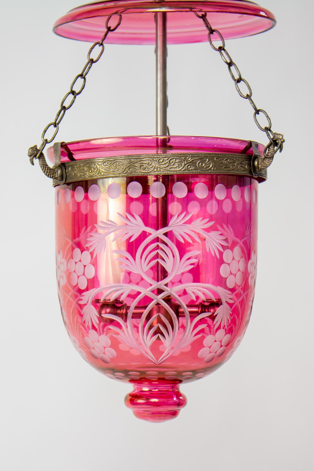 Late 20th Century Cranberry Bell Jar Lantern 1