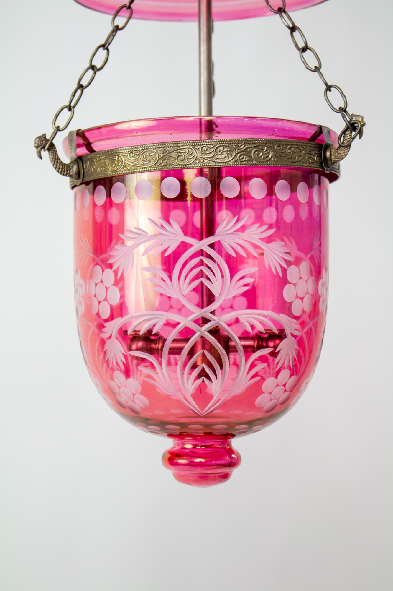 Late 20th Century Cranberry Bell Jar Lantern 2