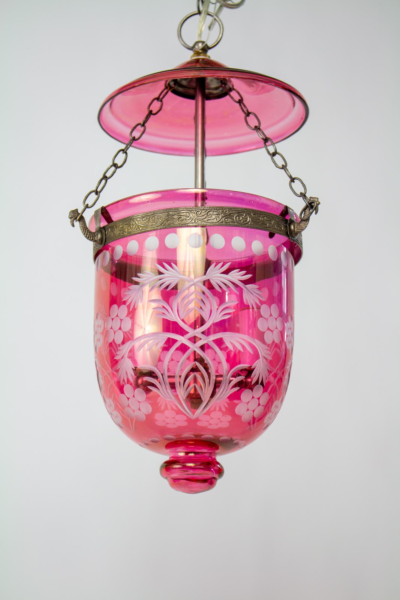Late 20th Century Cranberry Bell Jar Lantern 3