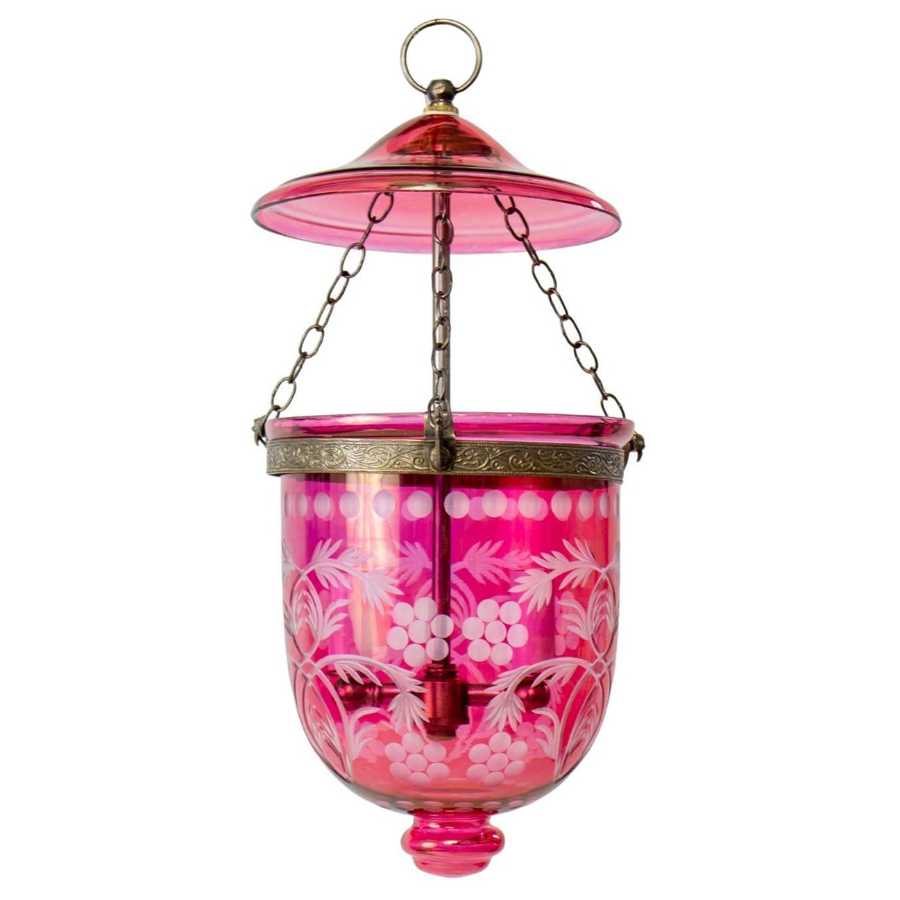 Late 20th Century Cranberry Bell Jar Lantern