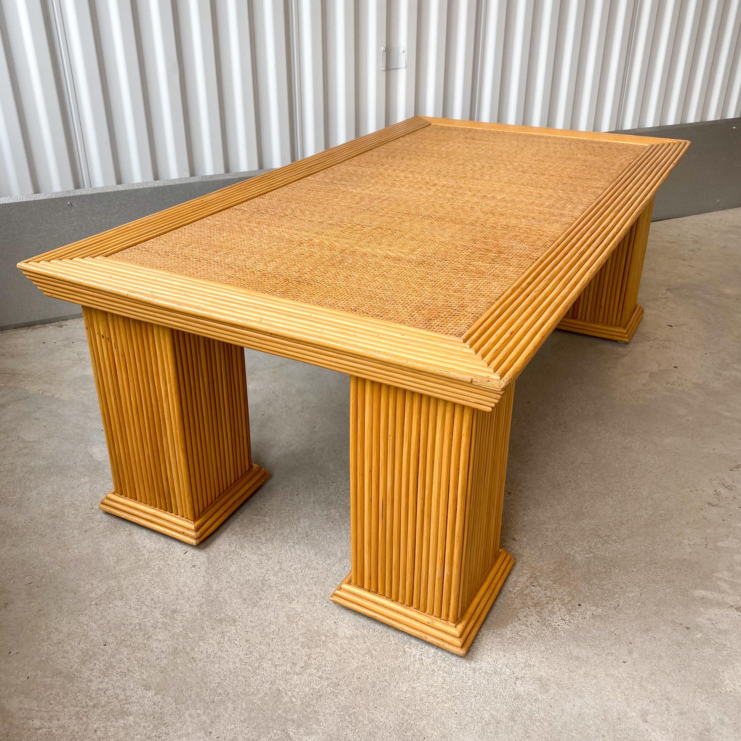 Bohemian Late 20th Century Crespi Style Pencil Reed Bamboo and Wicker Coffee Table For Sale