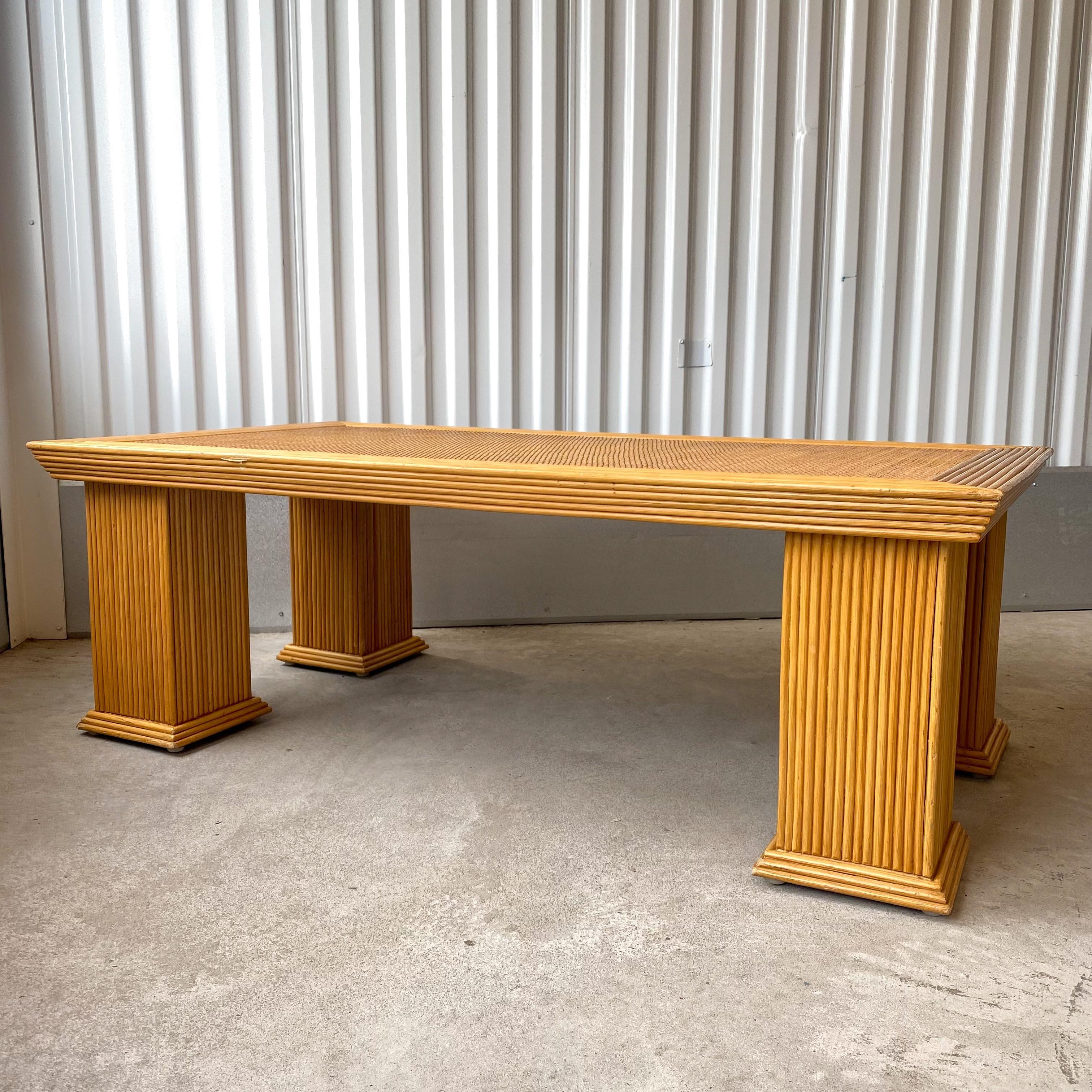 Unknown Late 20th Century Crespi Style Pencil Reed Bamboo and Wicker Coffee Table For Sale