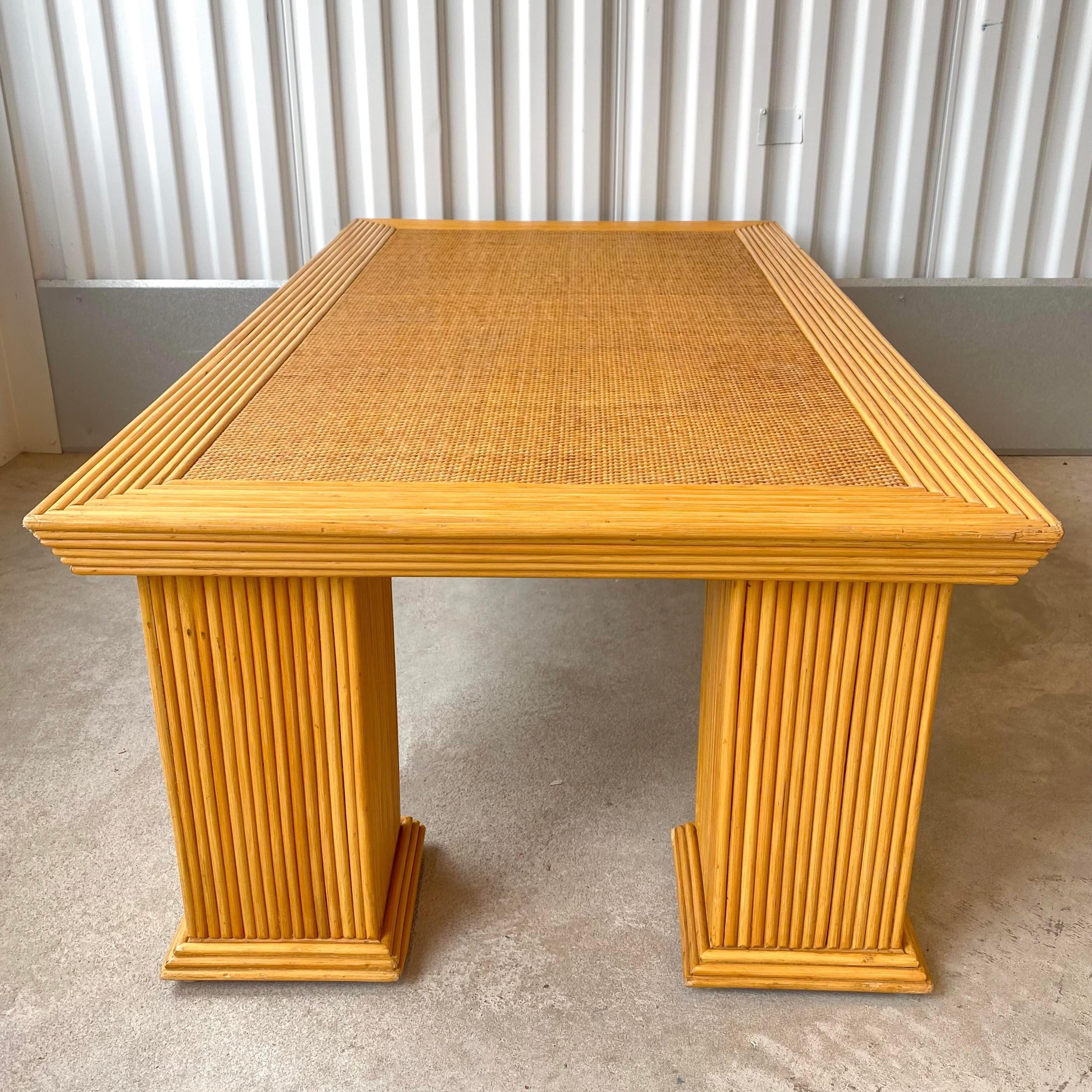 Late 20th Century Crespi Style Pencil Reed Bamboo and Wicker Coffee Table In Good Condition For Sale In Westfield, NJ
