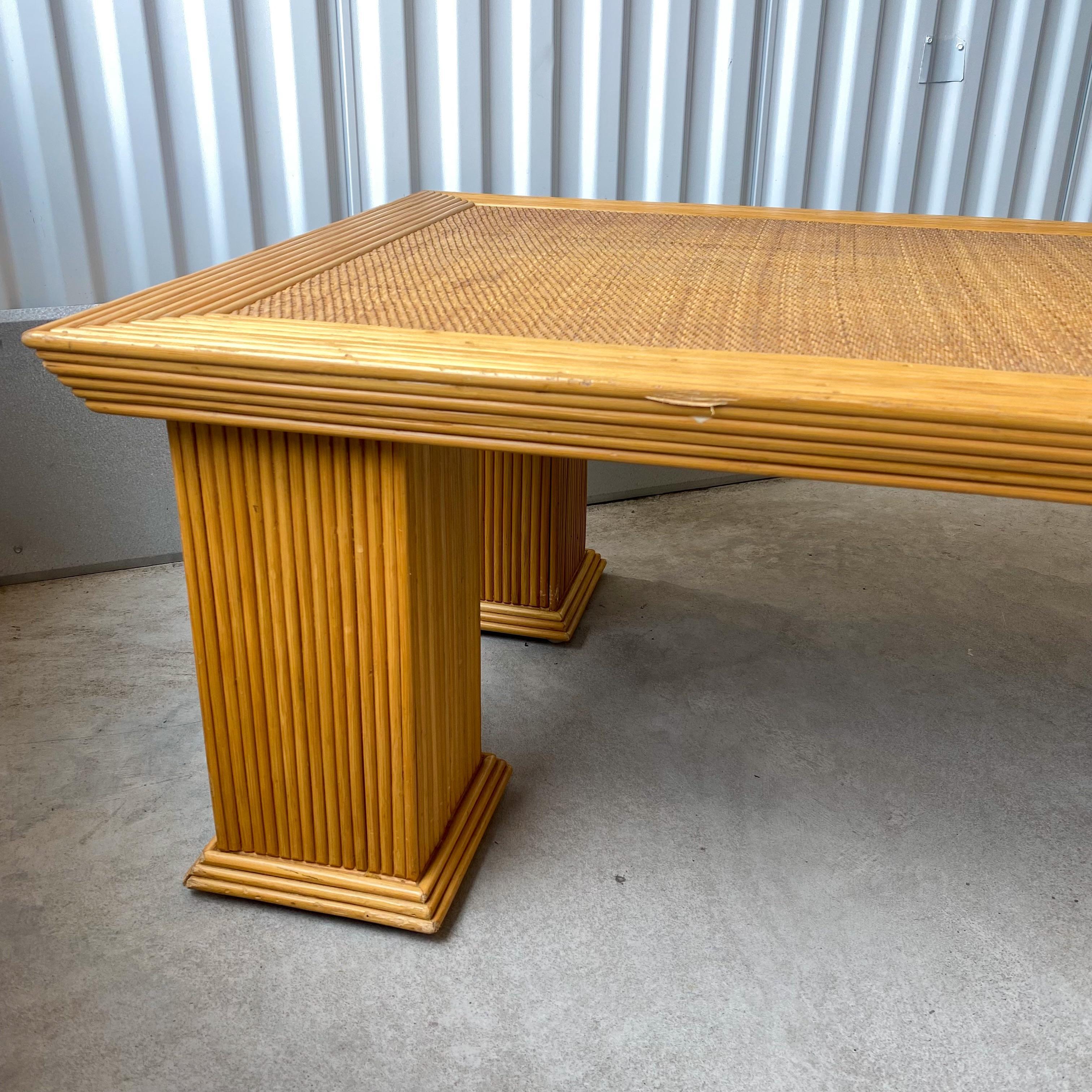 Late 20th Century Crespi Style Pencil Reed Bamboo and Wicker Coffee Table For Sale 1