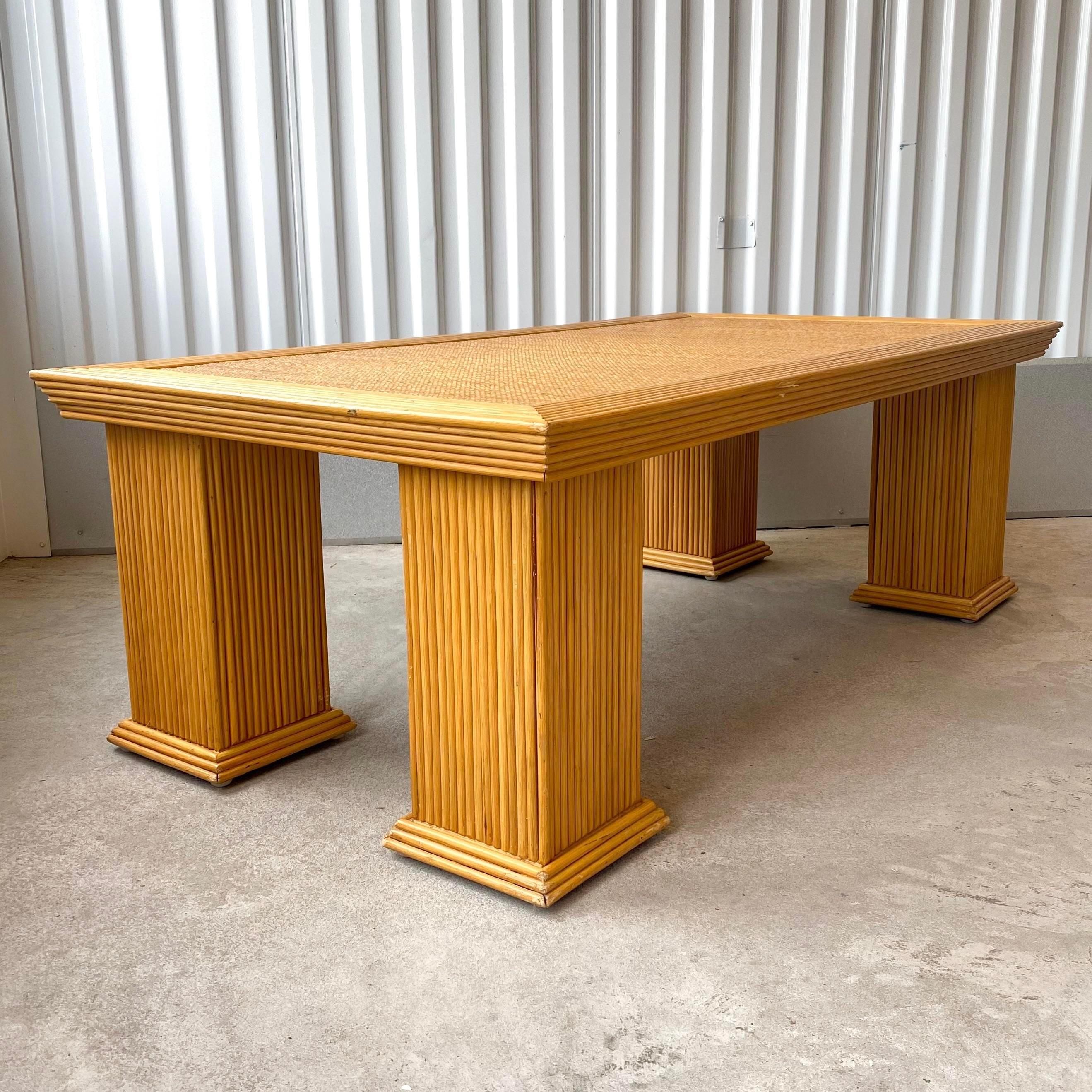 Late 20th Century Crespi Style Pencil Reed Bamboo and Wicker Coffee Table For Sale 2