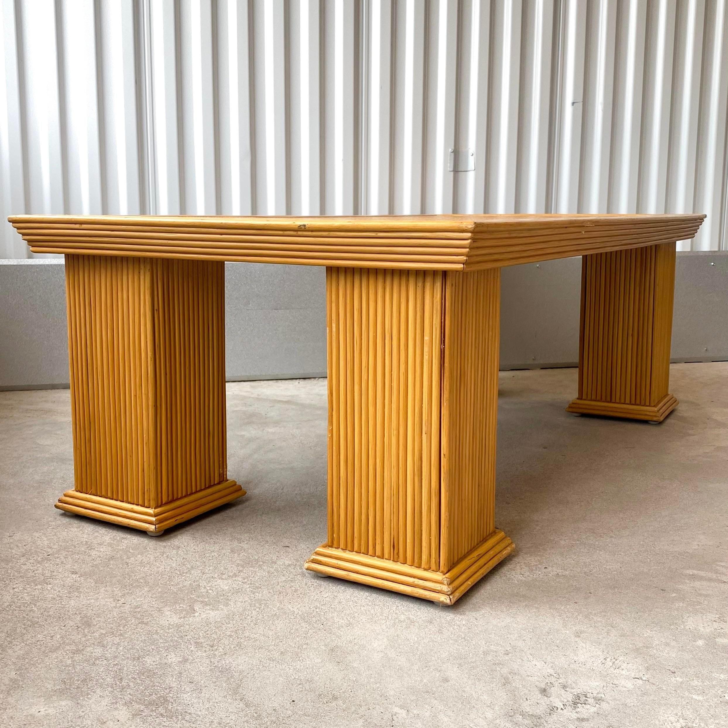 Late 20th Century Crespi Style Pencil Reed Bamboo and Wicker Coffee Table For Sale 3