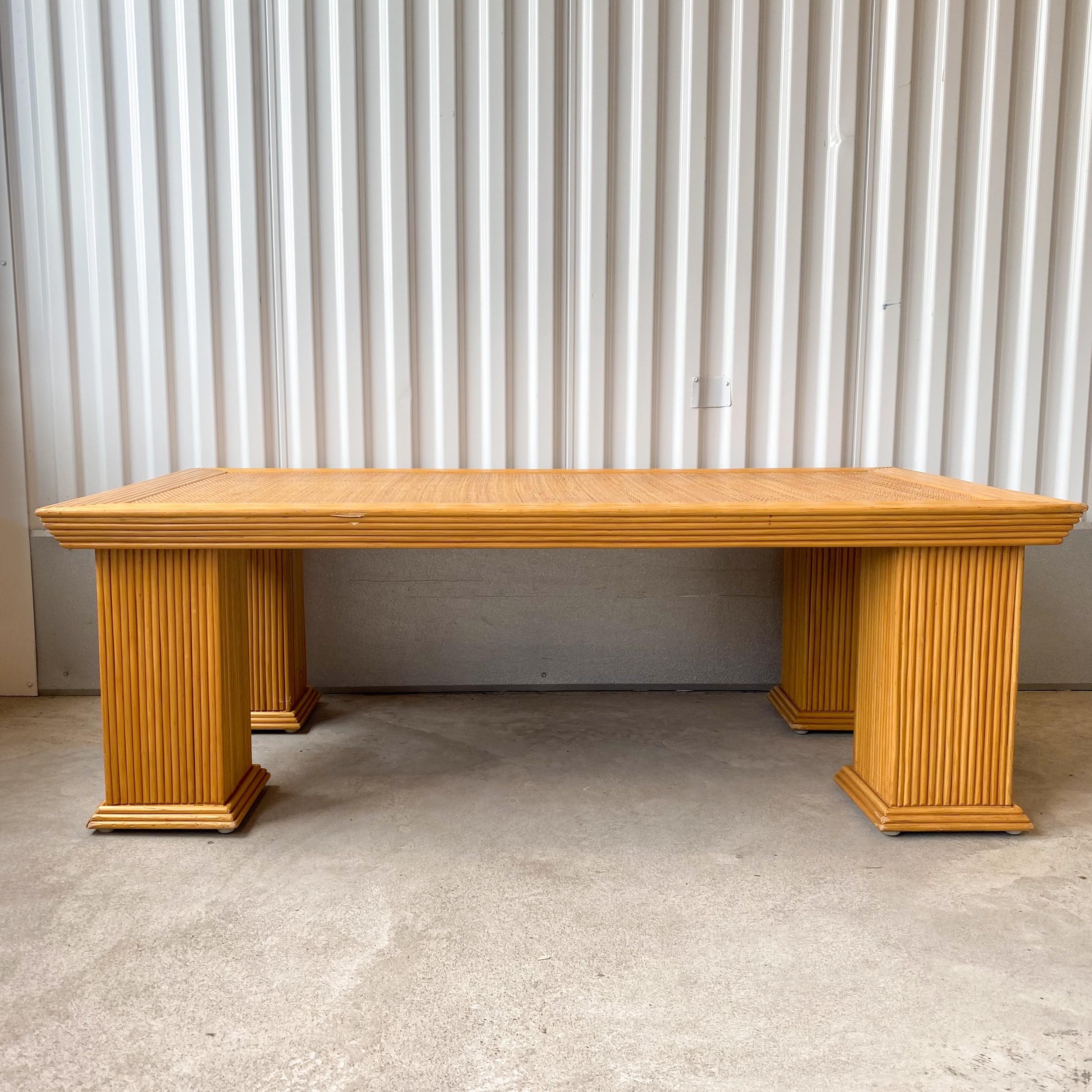 Late 20th Century Crespi Style Pencil Reed Bamboo and Wicker Coffee Table For Sale 4