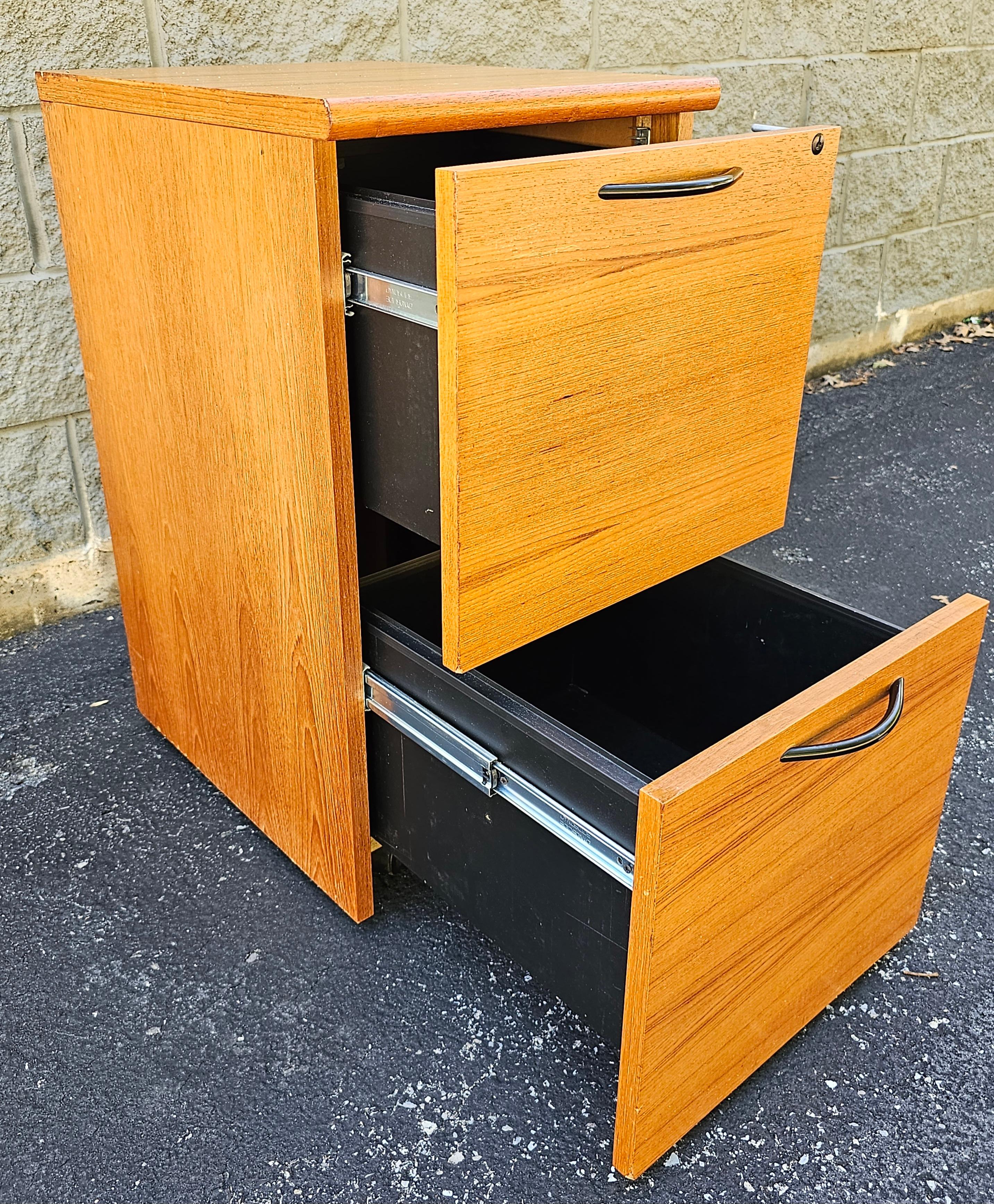 Wood Late 20th Century Danish Modern Teak Two-Drawer Rolling Filing Cabinet For Sale