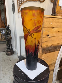 Late 20th Century Daum Nancy Style Tall Dragonfly Vase Signed Yall
