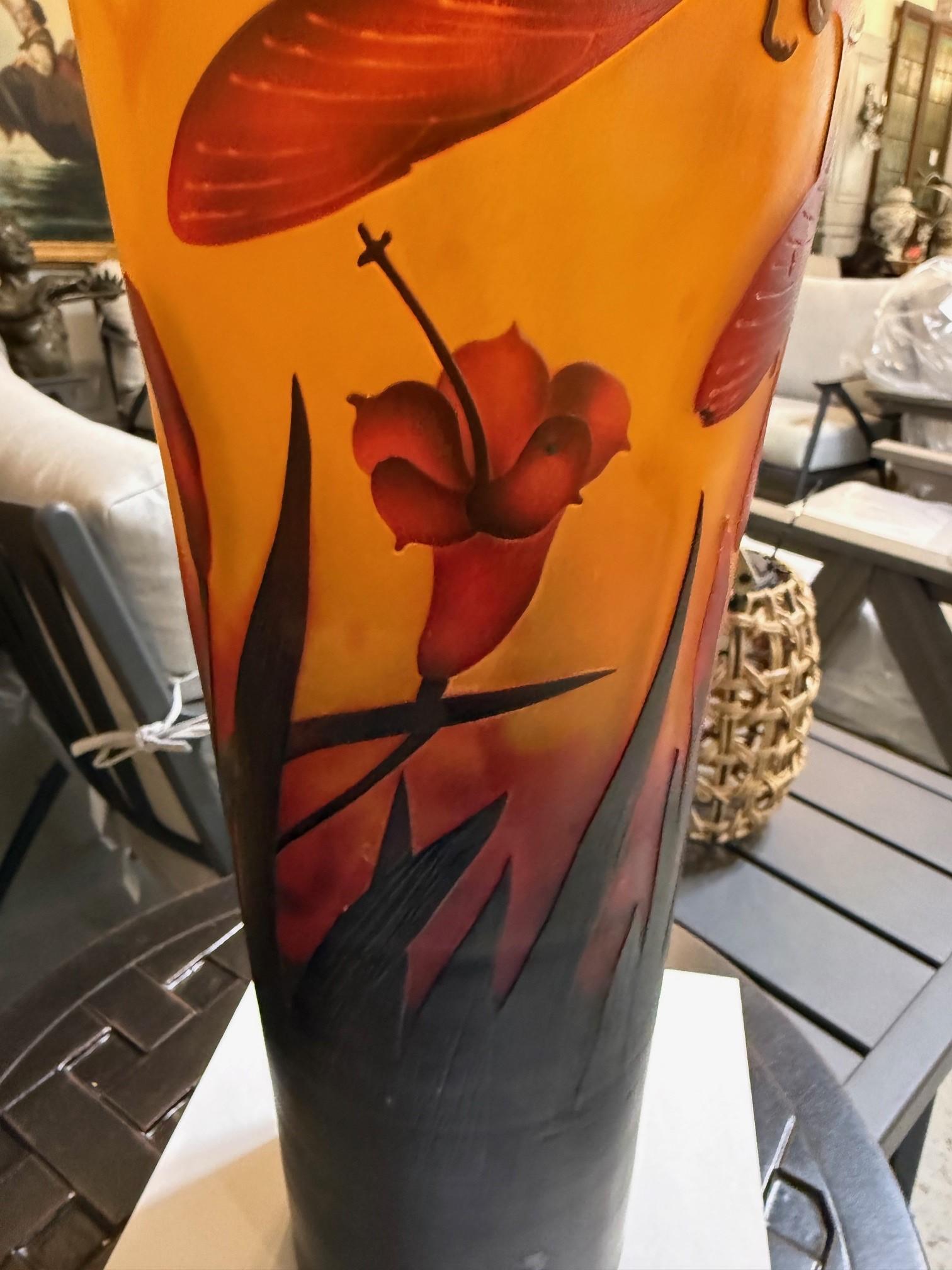 Vaso a libellula alto in stile Daum Nancy della fine del XX secolo firmato Yall in vendita 5