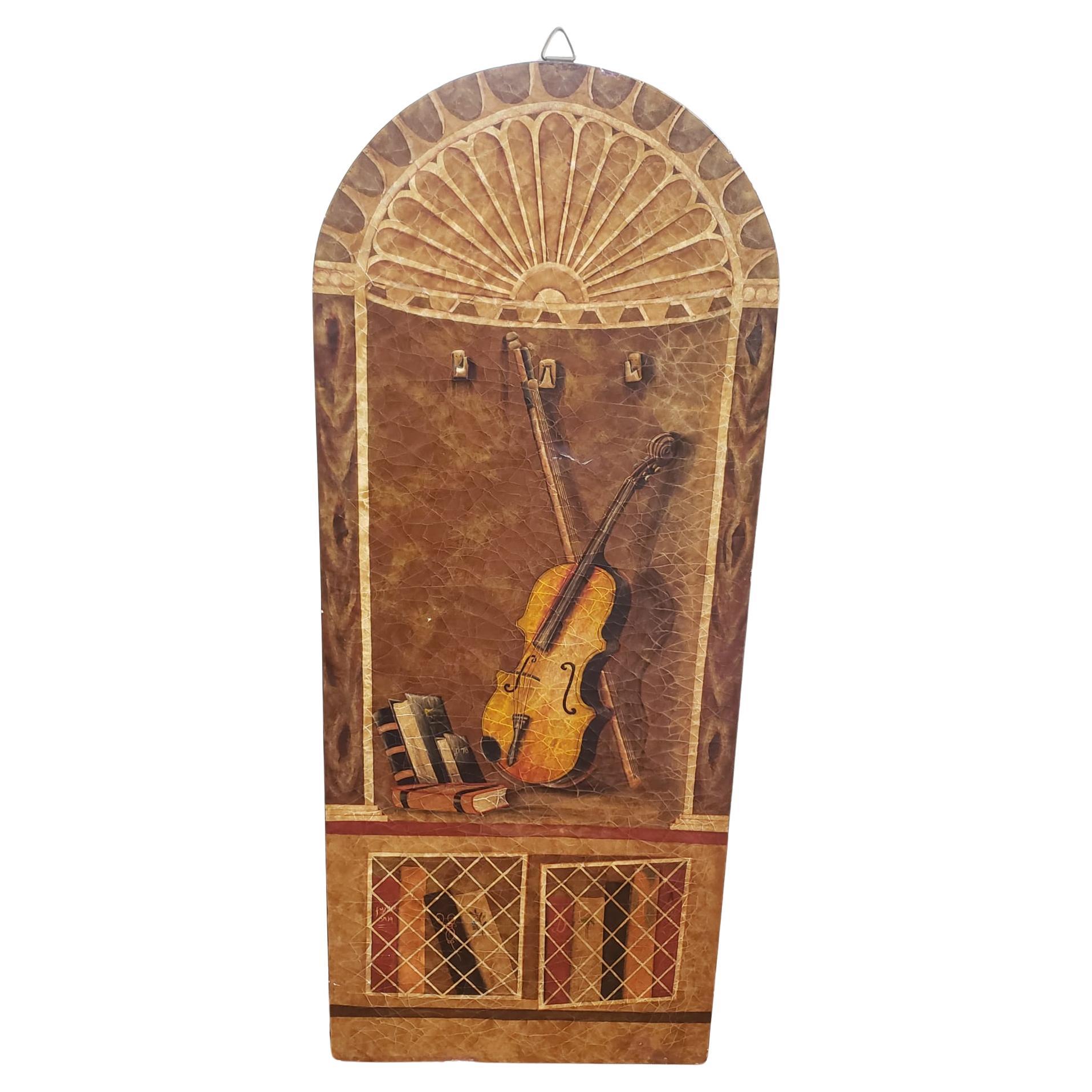 A contemporary richly Decorative Crackle Painted Wood Hanging Wall Panel in great vintage condition. Measures 22