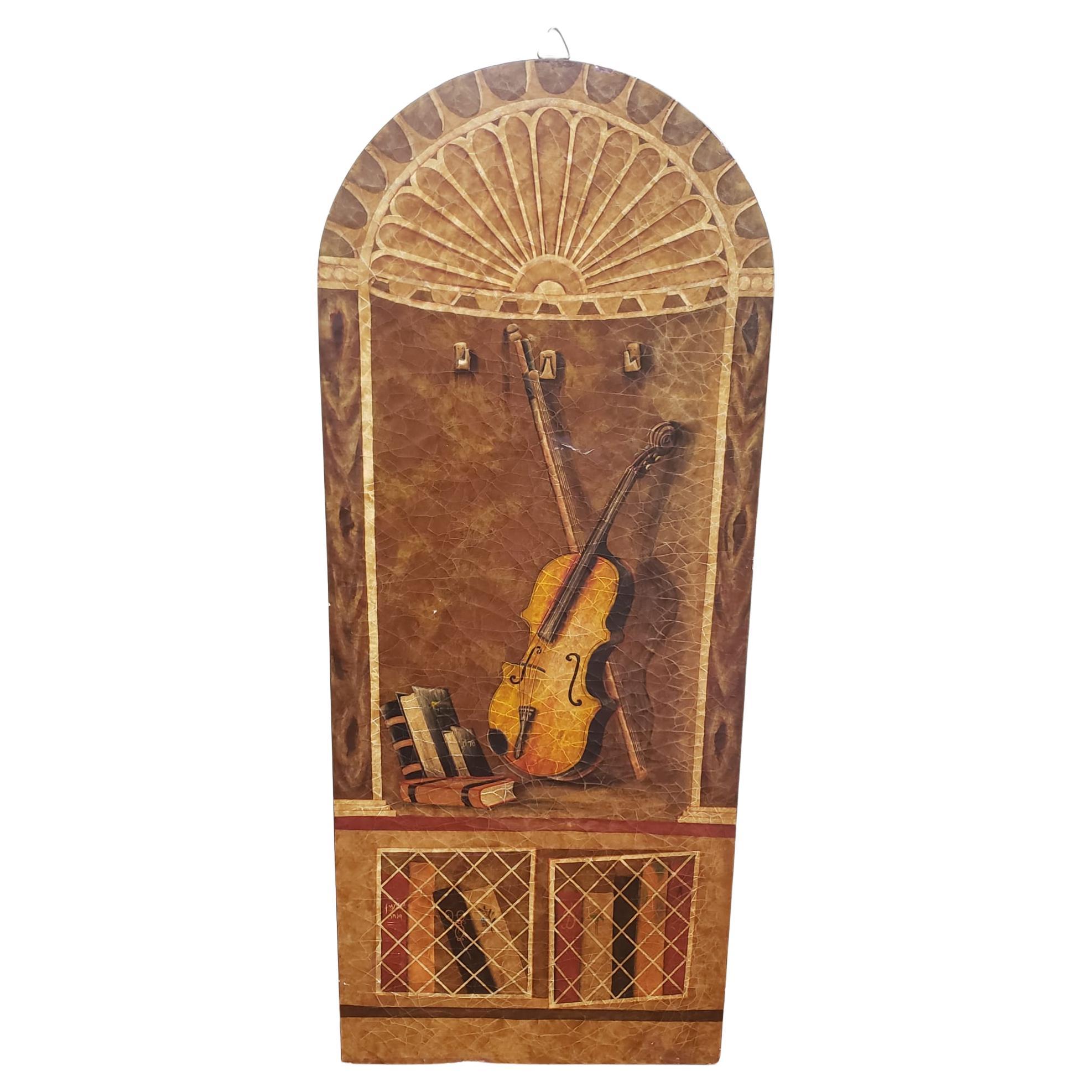 Late 20th Century Decorative Crackle Painted Wood Hanging Wall Panel For Sale