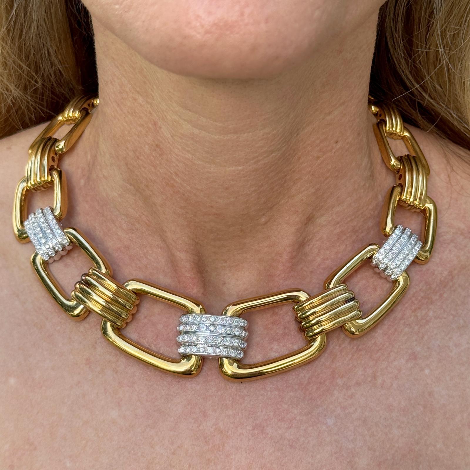 Ende des 20. Jahrhunderts Diamant 18 Karat Gelbgold Statement Choker Link Halskette (Moderne) im Angebot