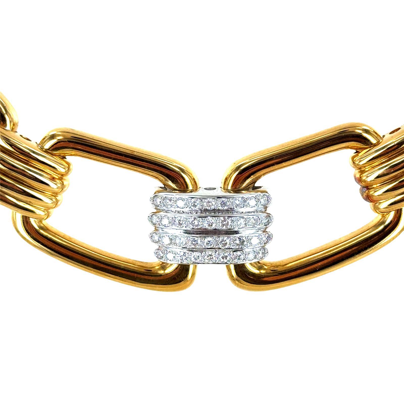 Ende des 20. Jahrhunderts Diamant 18 Karat Gelbgold Statement Choker Link Halskette (Brillantschliff) im Angebot