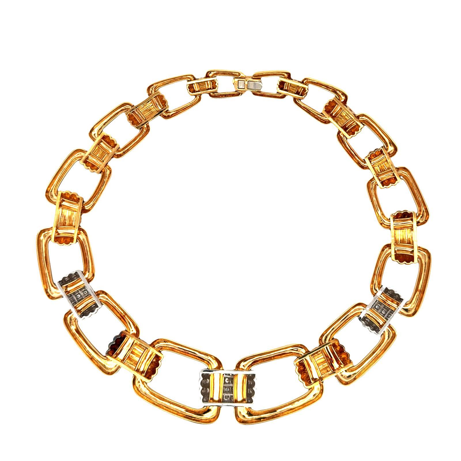Ende des 20. Jahrhunderts Diamant 18 Karat Gelbgold Statement Choker Link Halskette im Zustand „Hervorragend“ im Angebot in Boca Raton, FL
