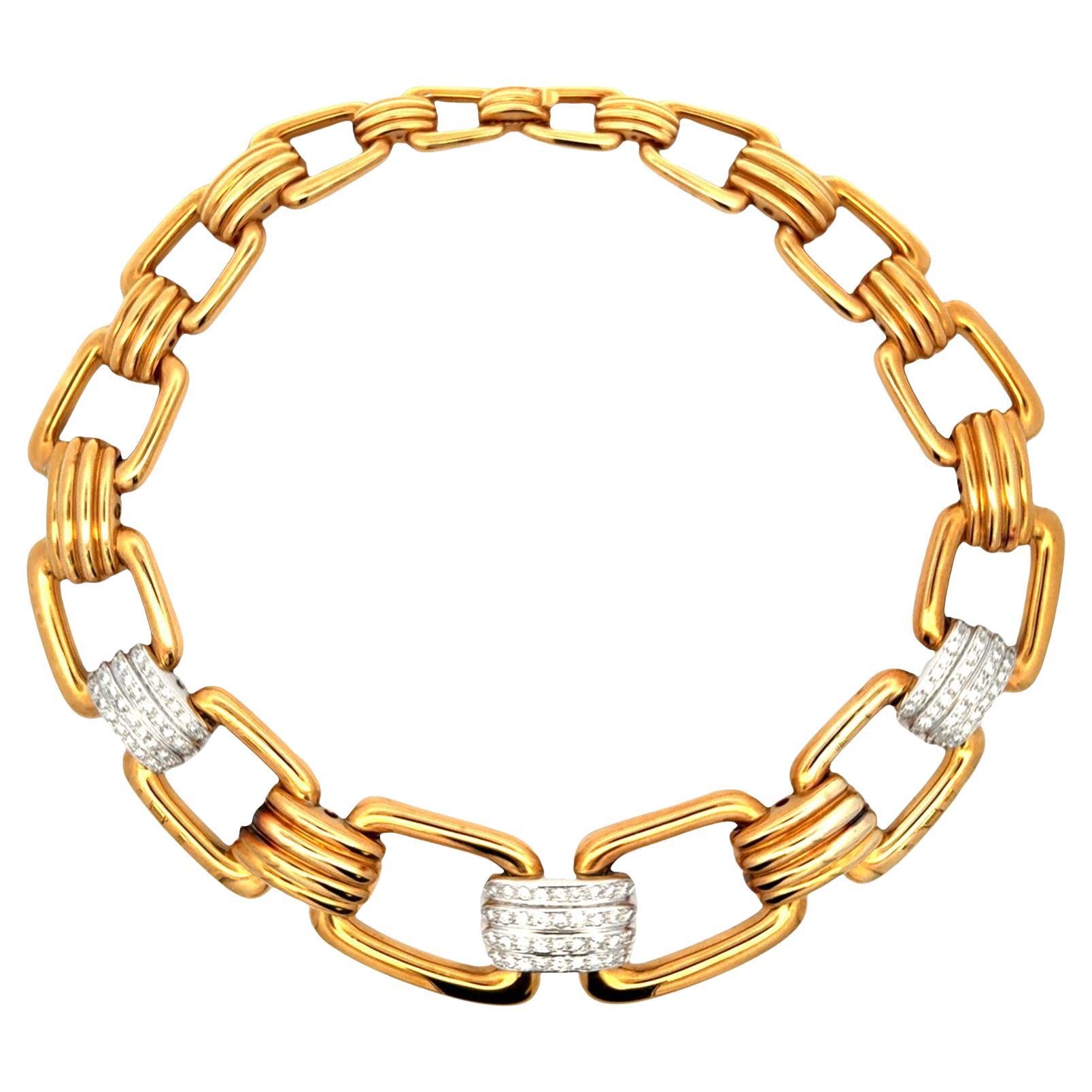 Ende des 20. Jahrhunderts Diamant 18 Karat Gelbgold Statement Choker Link Halskette im Angebot