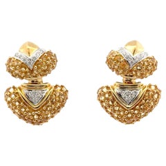 Late-20th Century Diamond Citrine Heart Drop 18K Yellow Gold Leverback Earrings