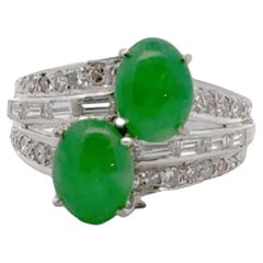 Late 20th Century Diamond Jade 14 Karat White Gold Bypass Vintage Ring Late 20th Century Diamond Jade 14 Karat White Gold Bypass Vintage Ring