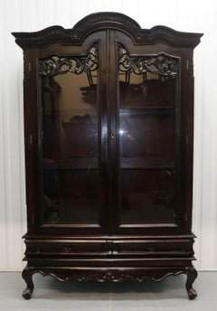 Late 20th Century Display Glazed Cabinet on Cabriole Legs & Glass Shelves