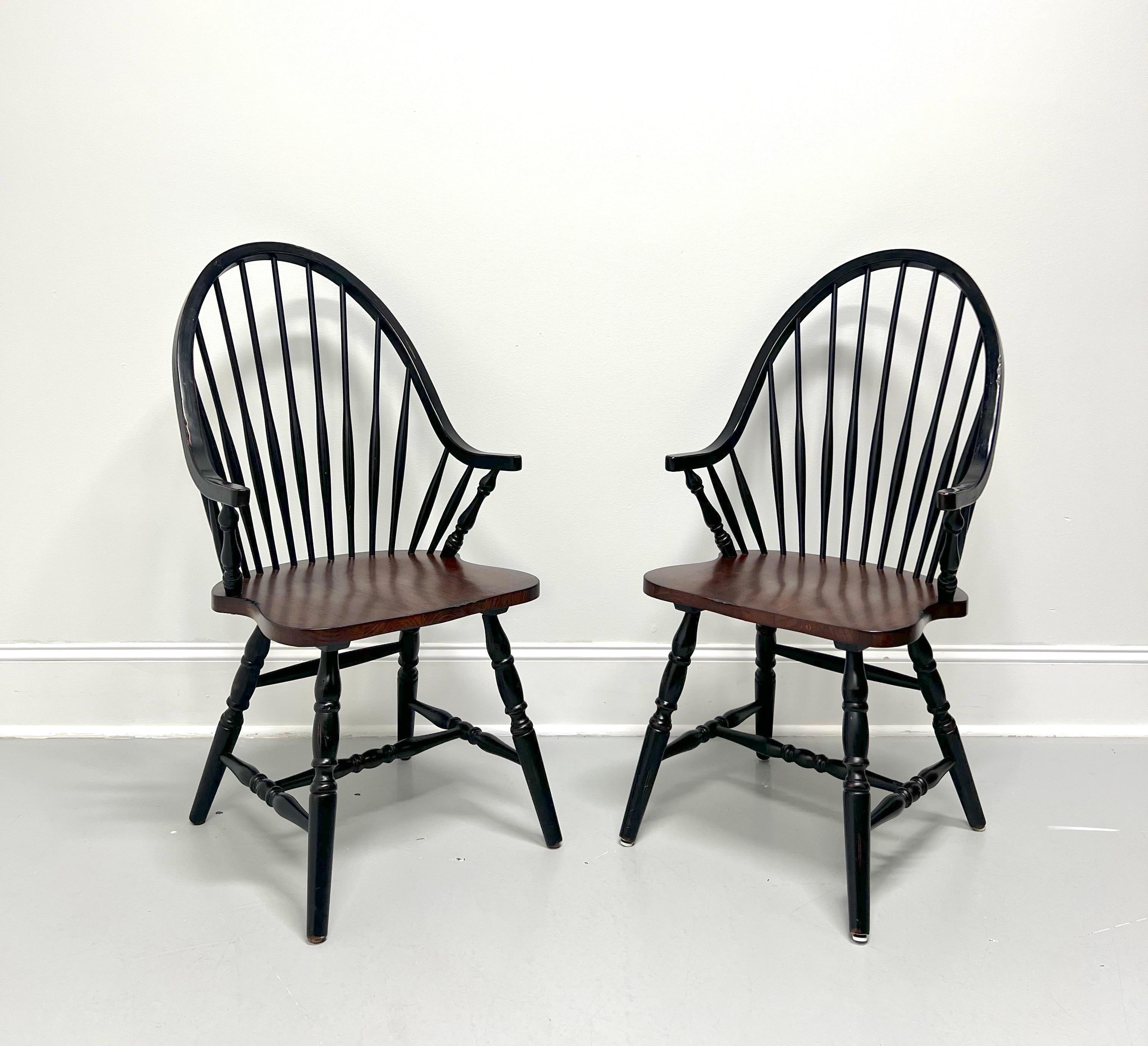 Late 20th Century Distressed Black Windsor Armchairs - Pair For Sale 4