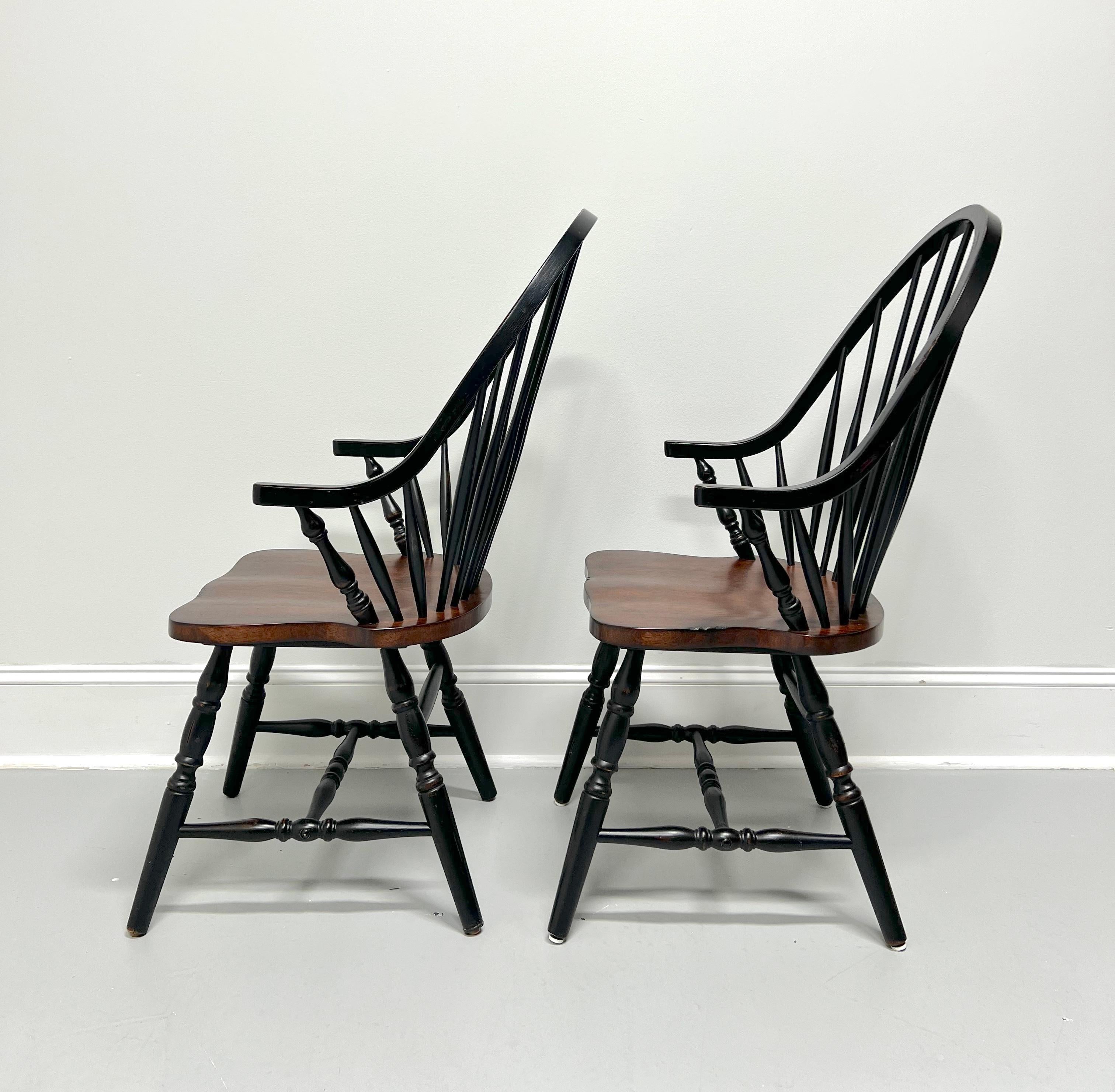 Late 20th Century Distressed Black Windsor Armchairs - Pair In Good Condition For Sale In Charlotte, NC