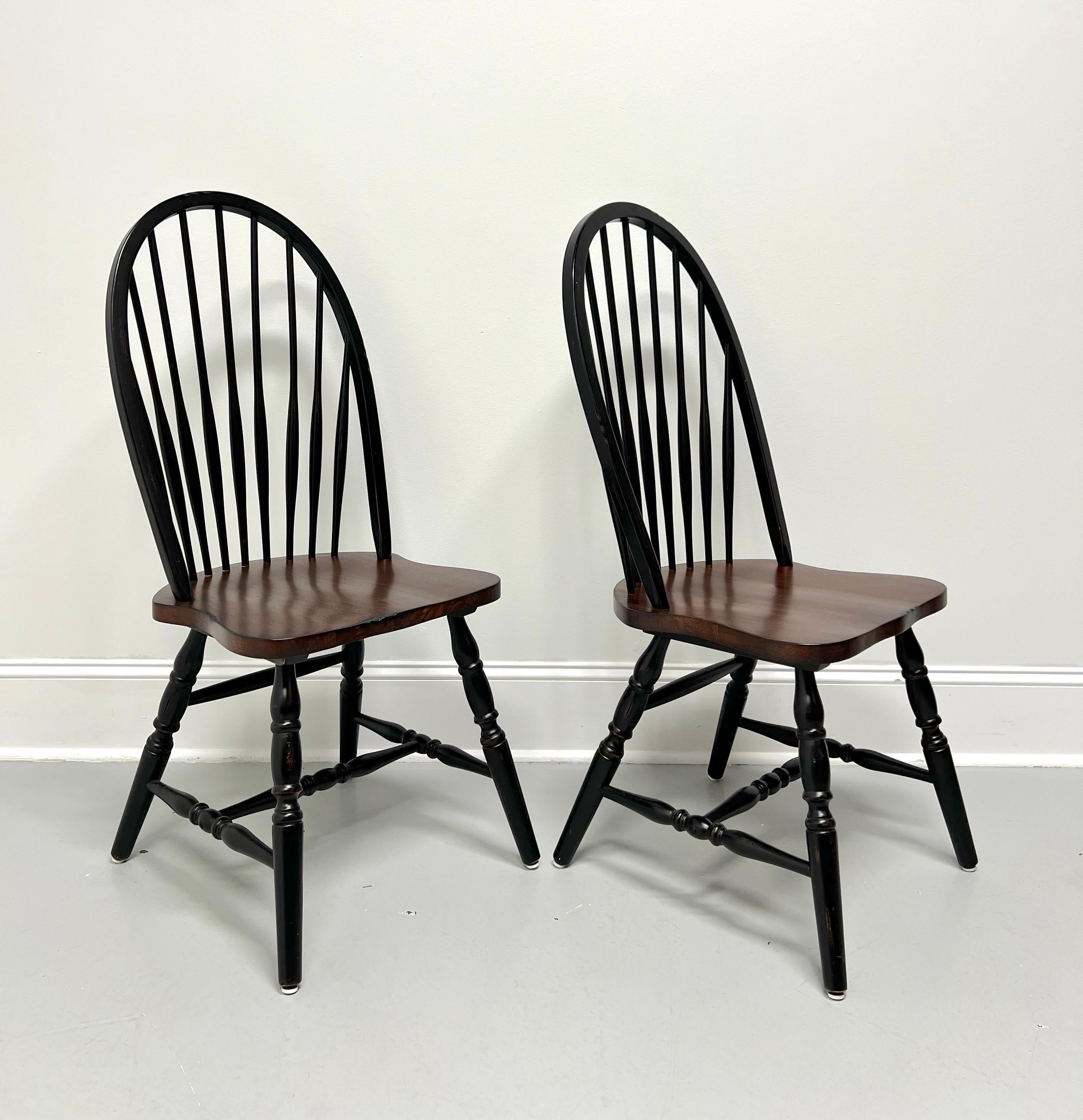 American Colonial Late 20th Century Distressed Black Windsor Side Chairs - Pair A For Sale