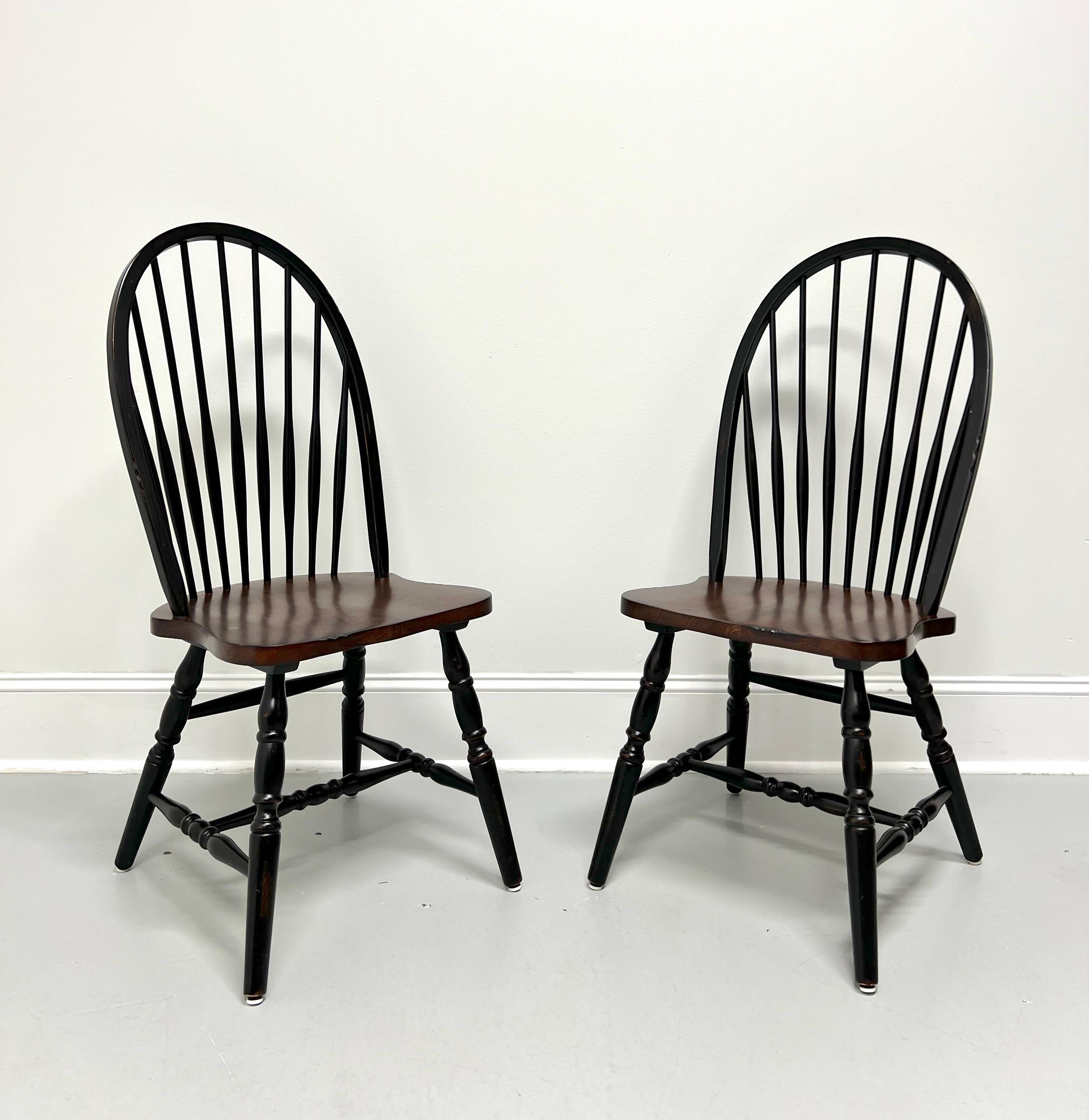 Late 20th Century Distressed Black Windsor Side Chairs - Pair B For Sale 4