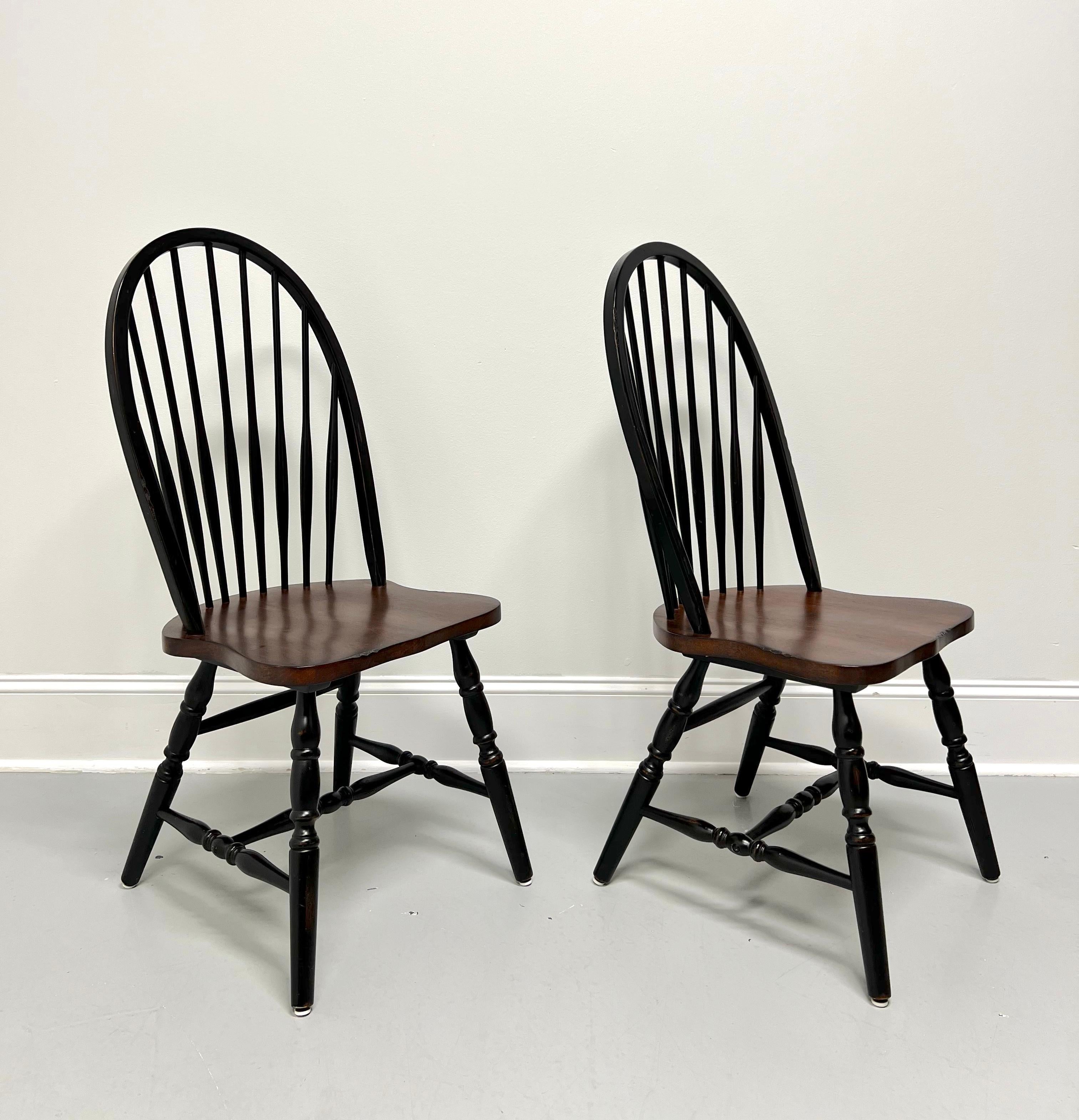 American Colonial Late 20th Century Distressed Black Windsor Side Chairs - Pair B For Sale