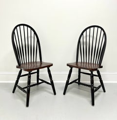 Retro Late 20th Century Distressed Black Windsor Side Chairs - Pair B